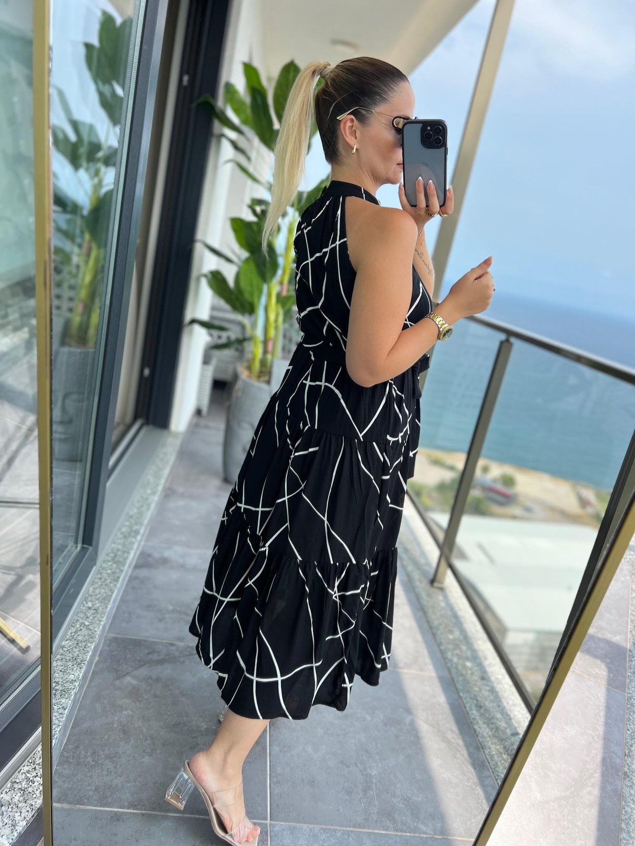 07 Halter Yaka Elbise ÇİZGİLİ