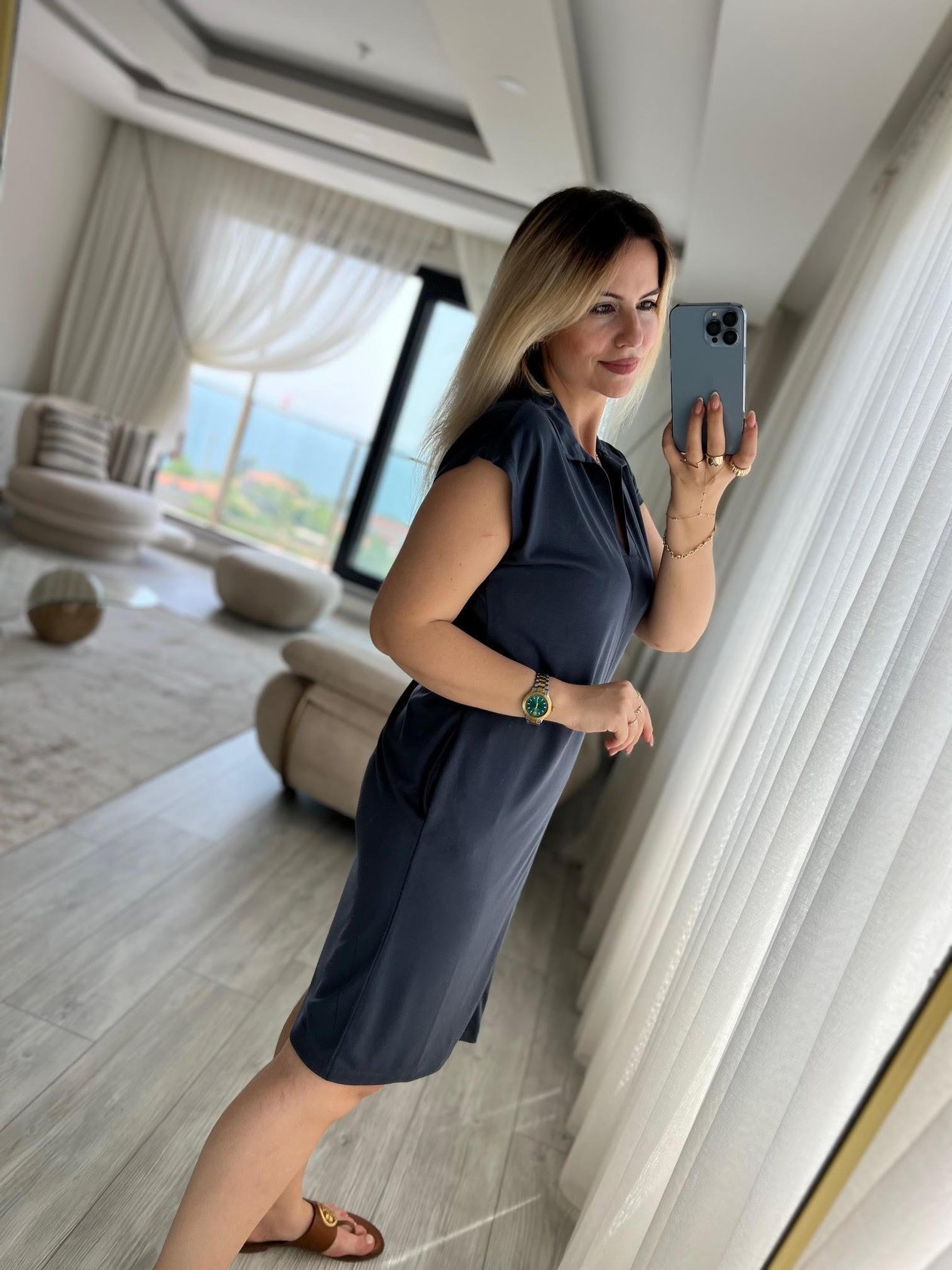 1015 Polo Yaka Modal Kumaş Elbise ANTRESİT