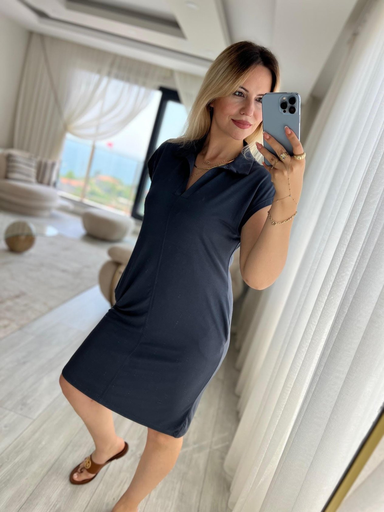 1015 Polo Yaka Modal Kumaş Elbise ANTRESİT