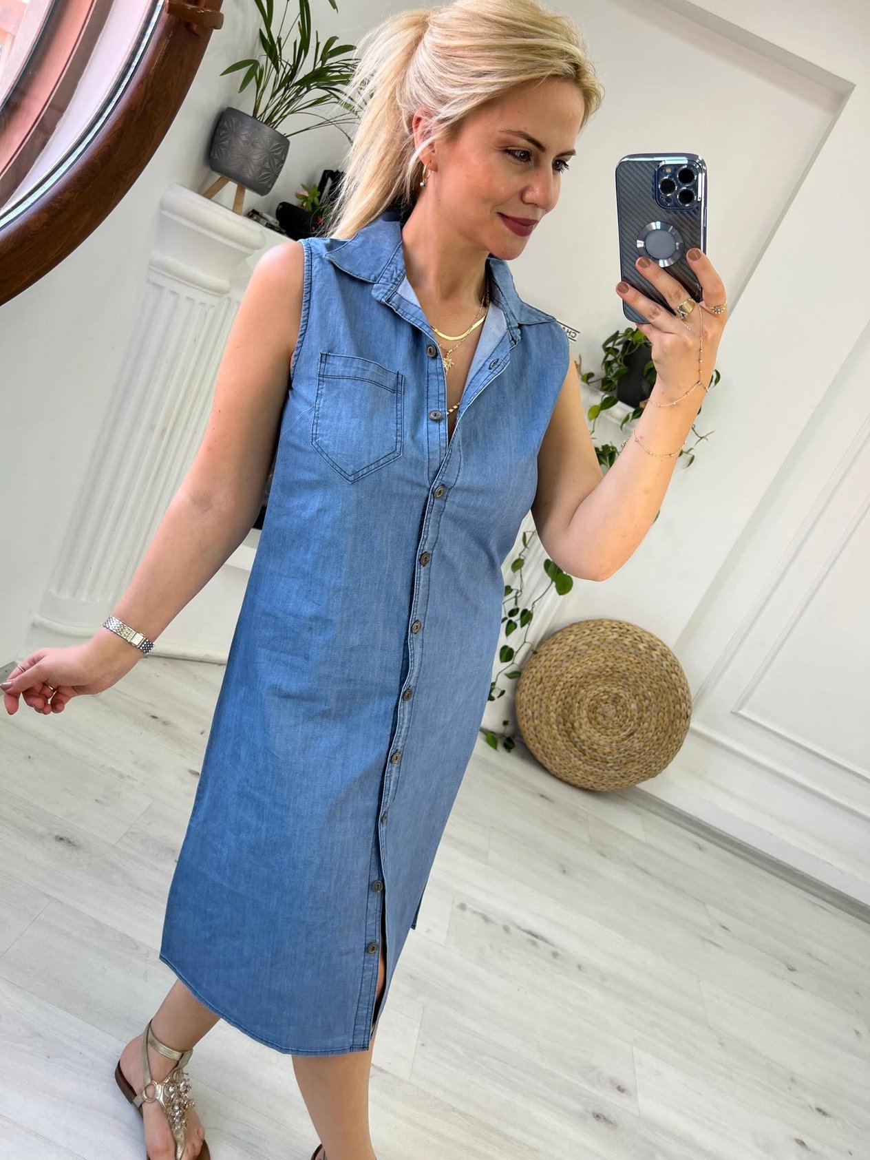 120 Tencel Kolsuz Elbise MAVİ