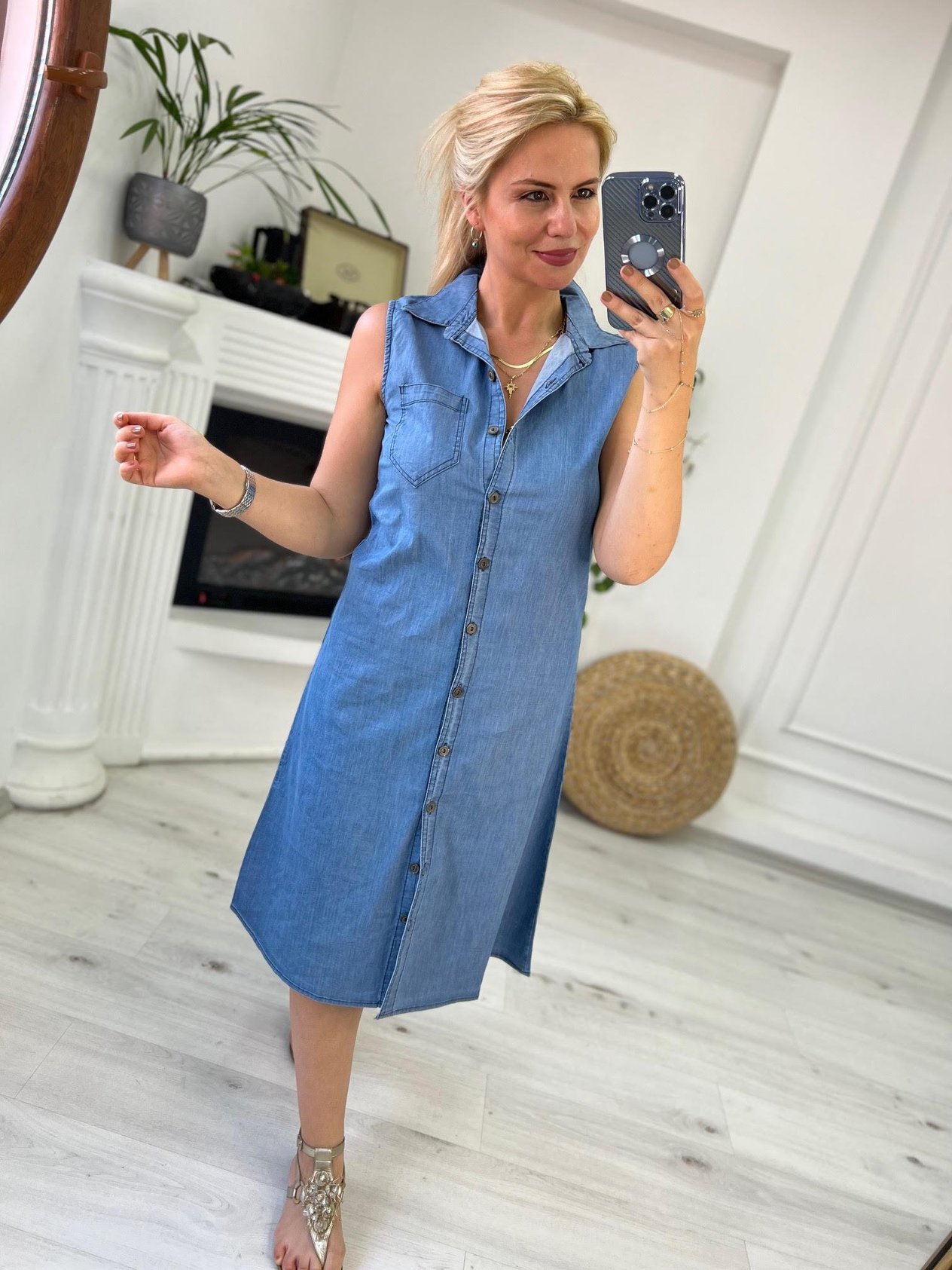 120 Tencel Kolsuz Elbise MAVİ