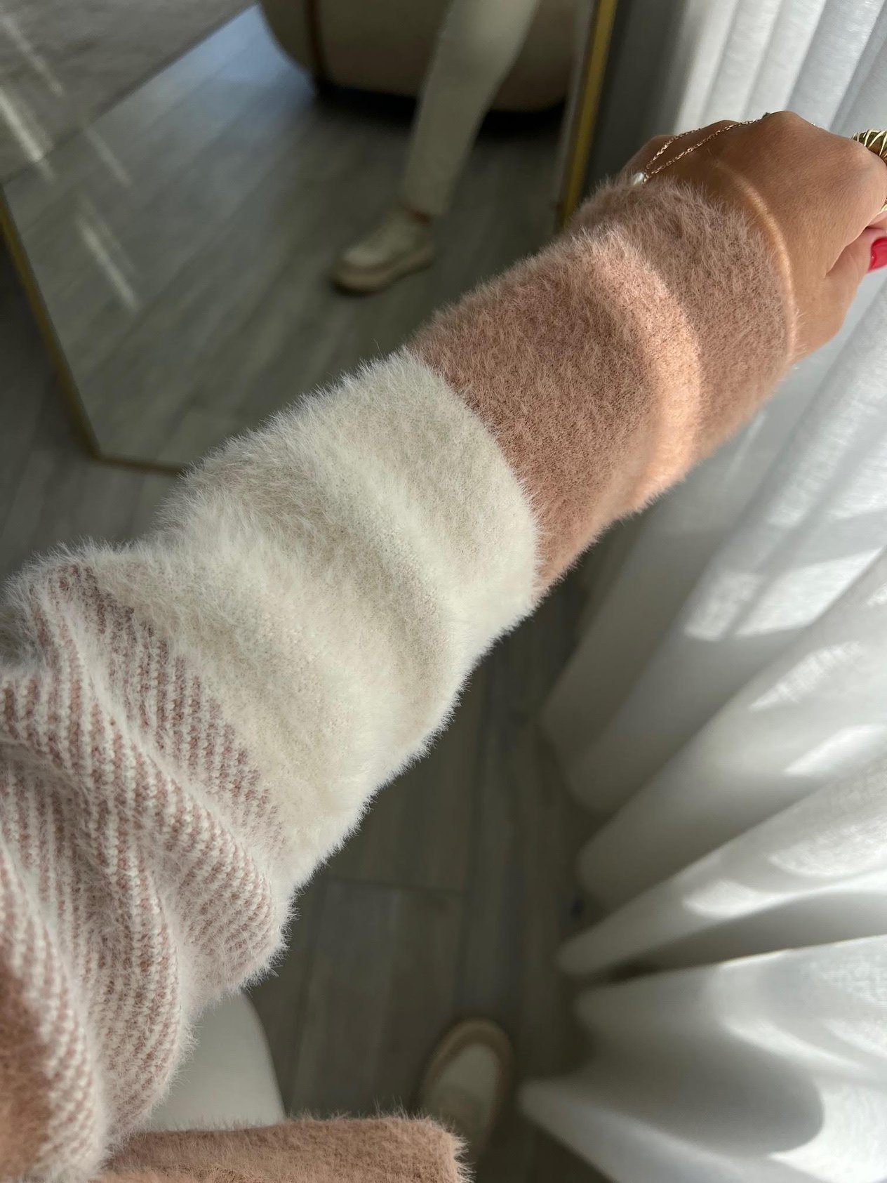 140224 Angora Çizgili Gömlek Yaka Hırka BİSKÜVİ