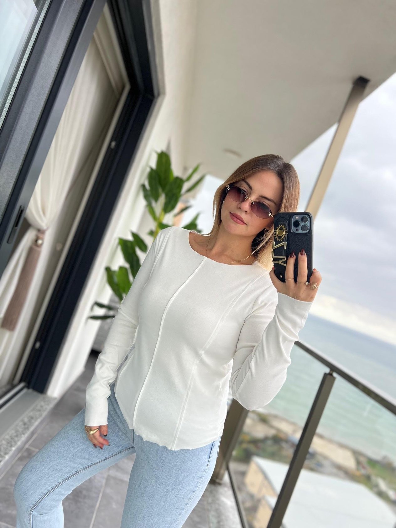 16454 Önü Dikişli Tshirt EKRU