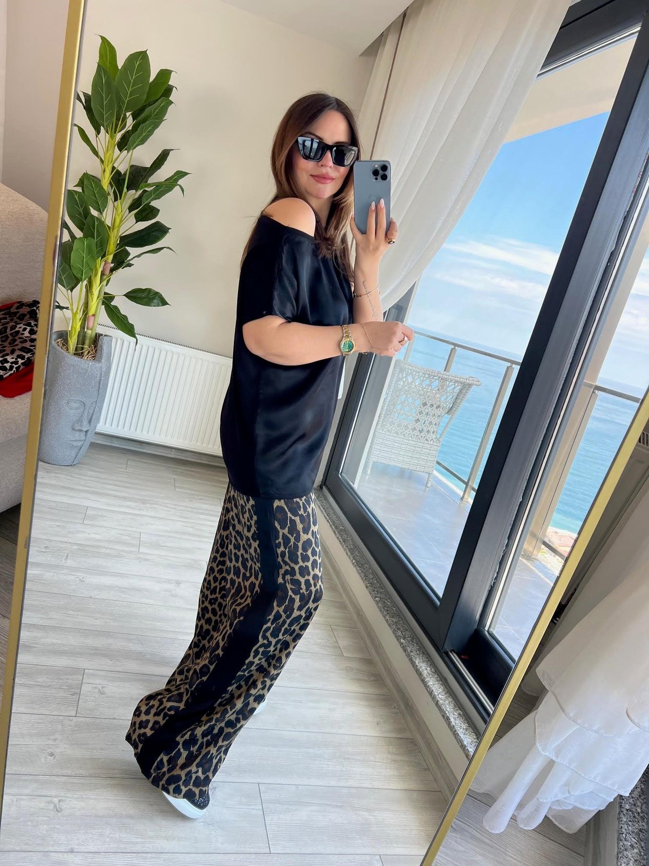 2070 Saten Leoparlı Takım KAHVE