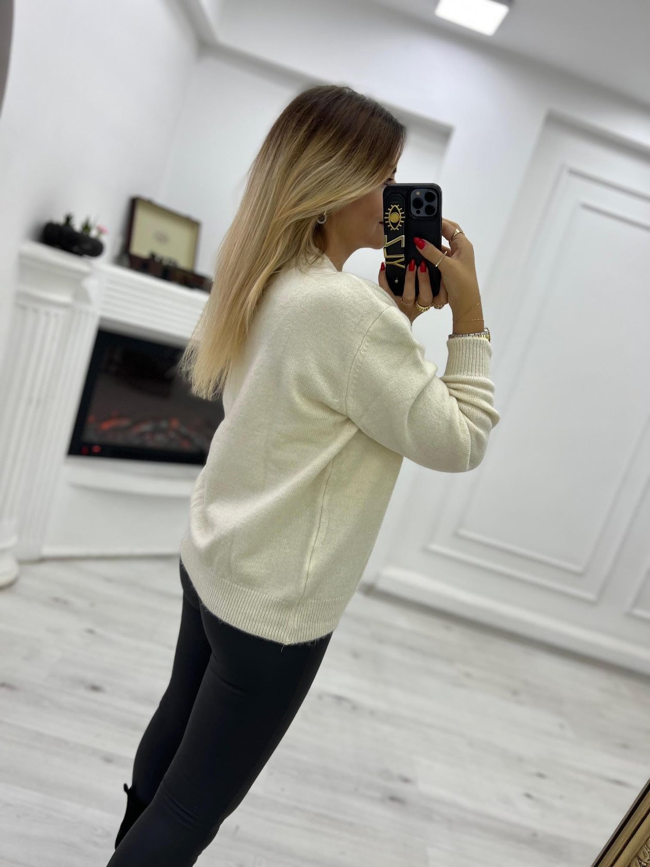2232 Fiyonk Detay Owersize Hırka EKRU