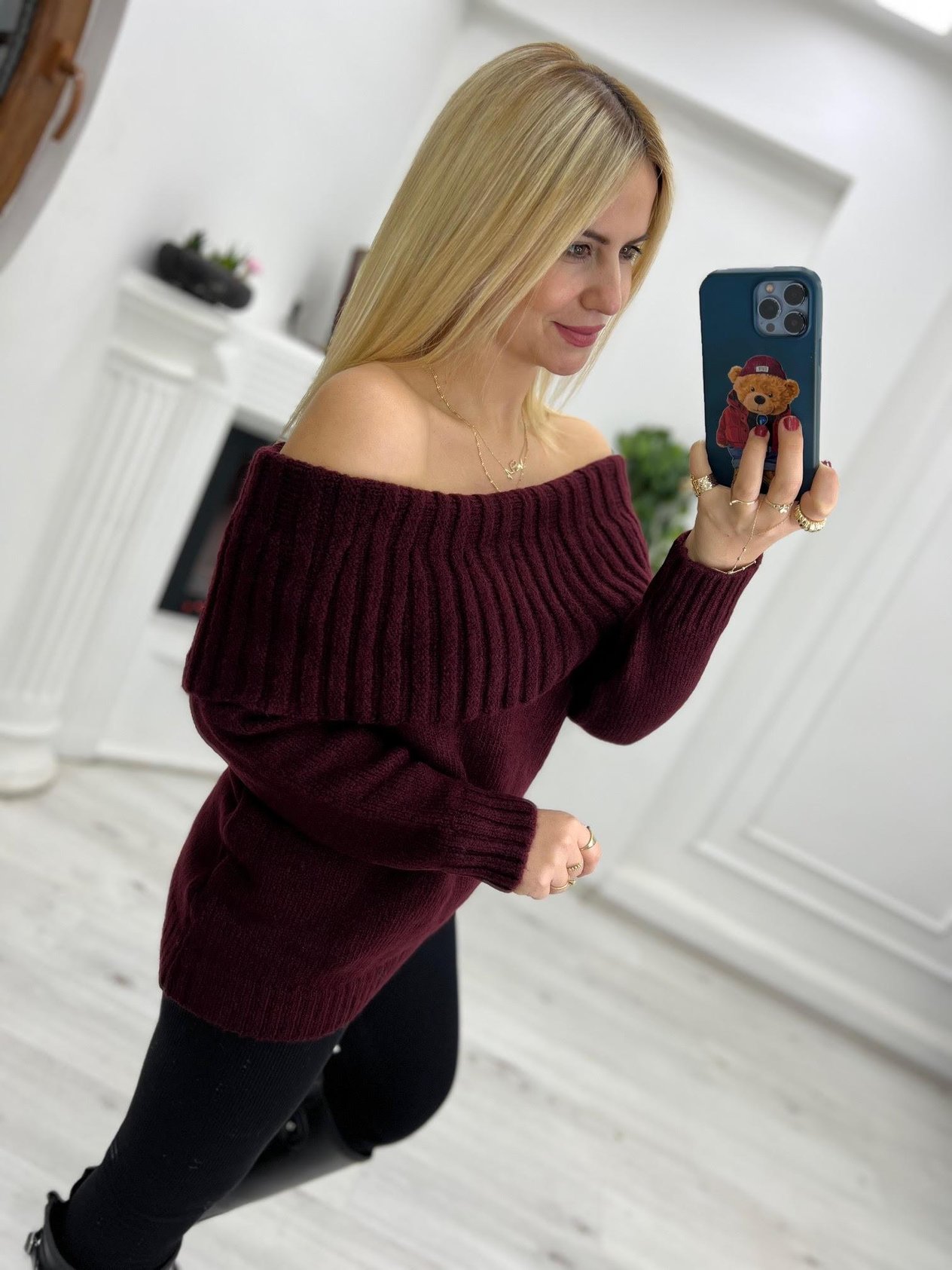 231201 Kısa Şal Yaka Kazak BORDO