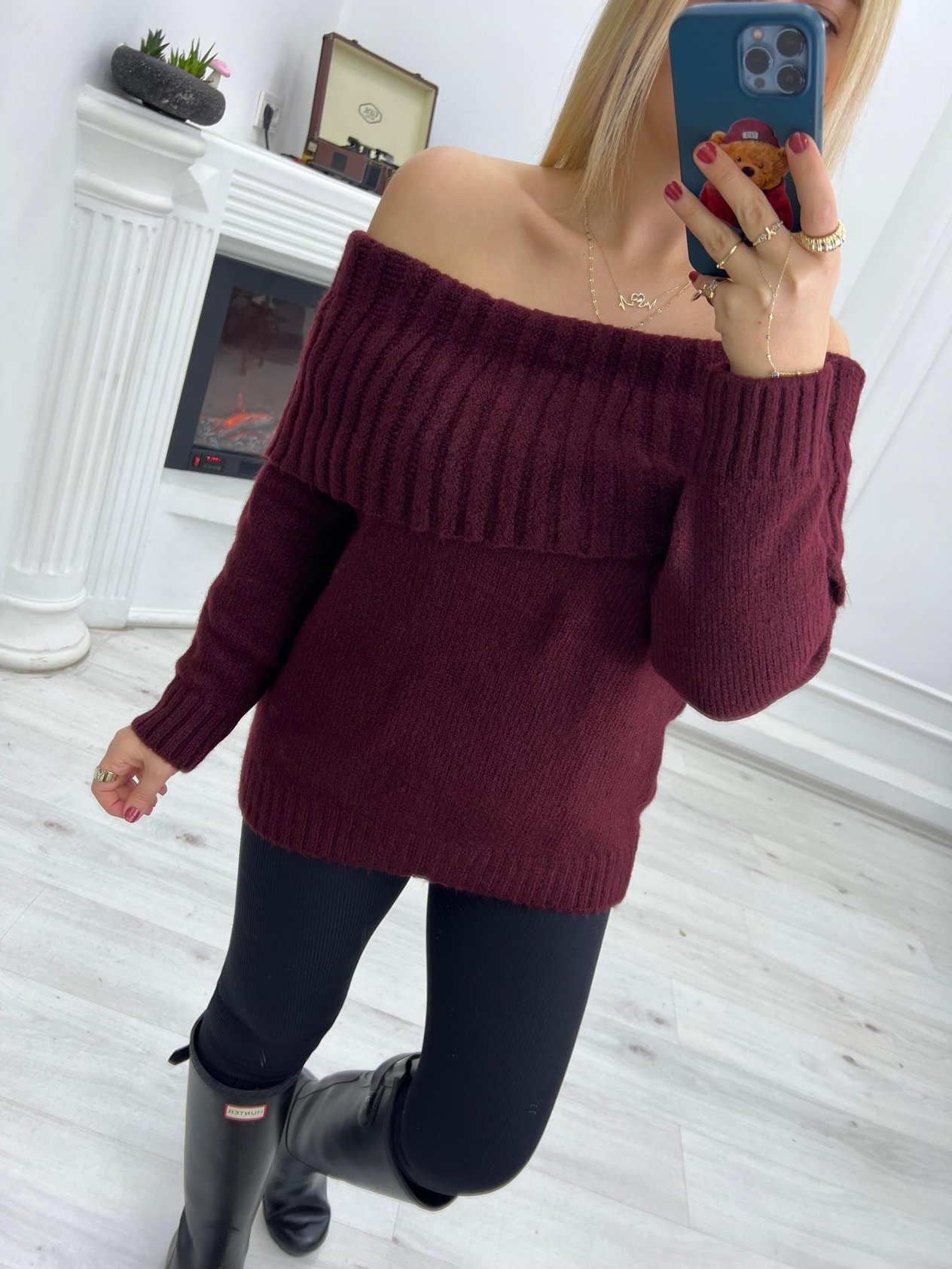 231201 Kısa Şal Yaka Kazak BORDO
