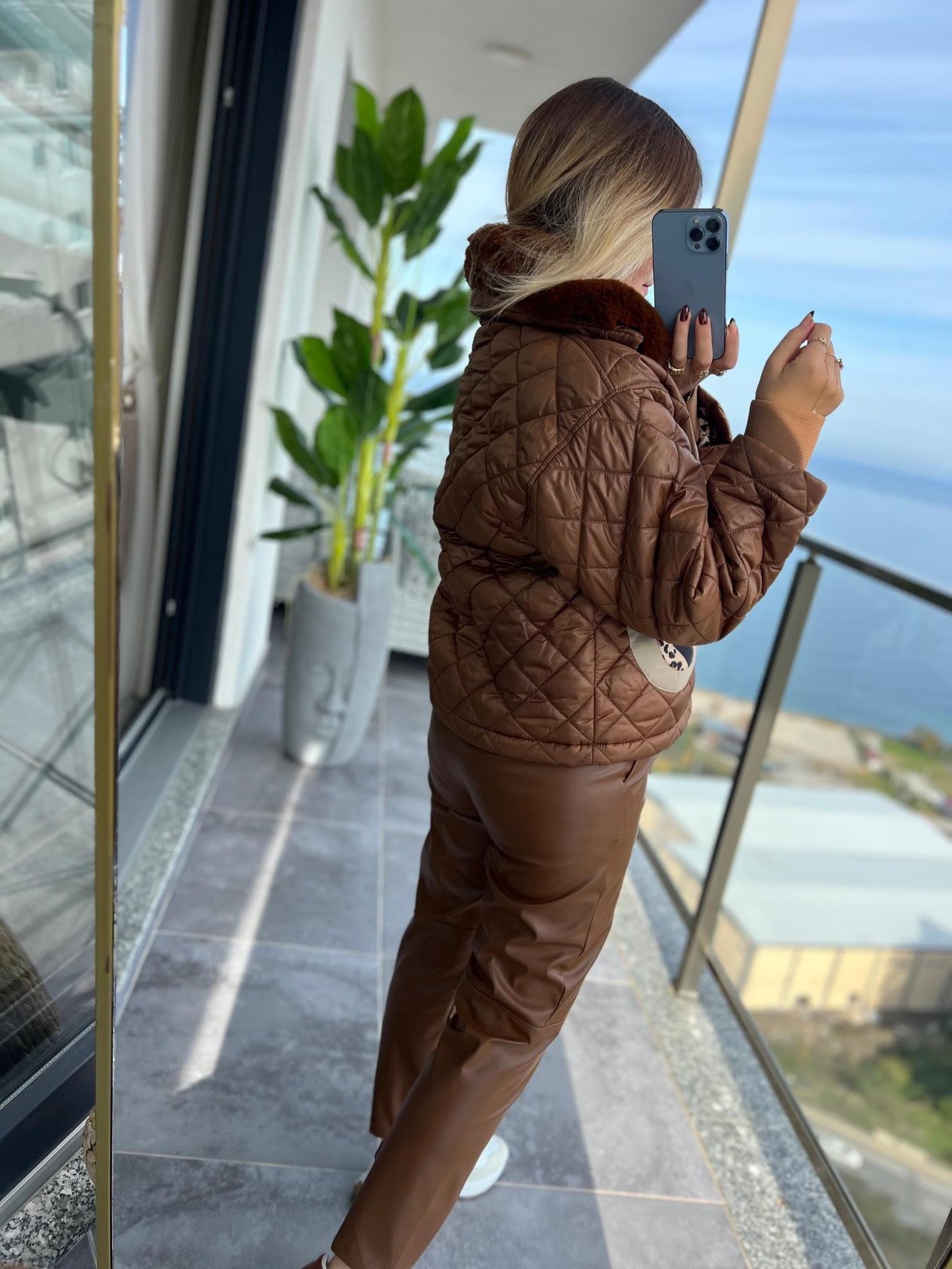 2577 Astarlı Desenli Mont KAHVE