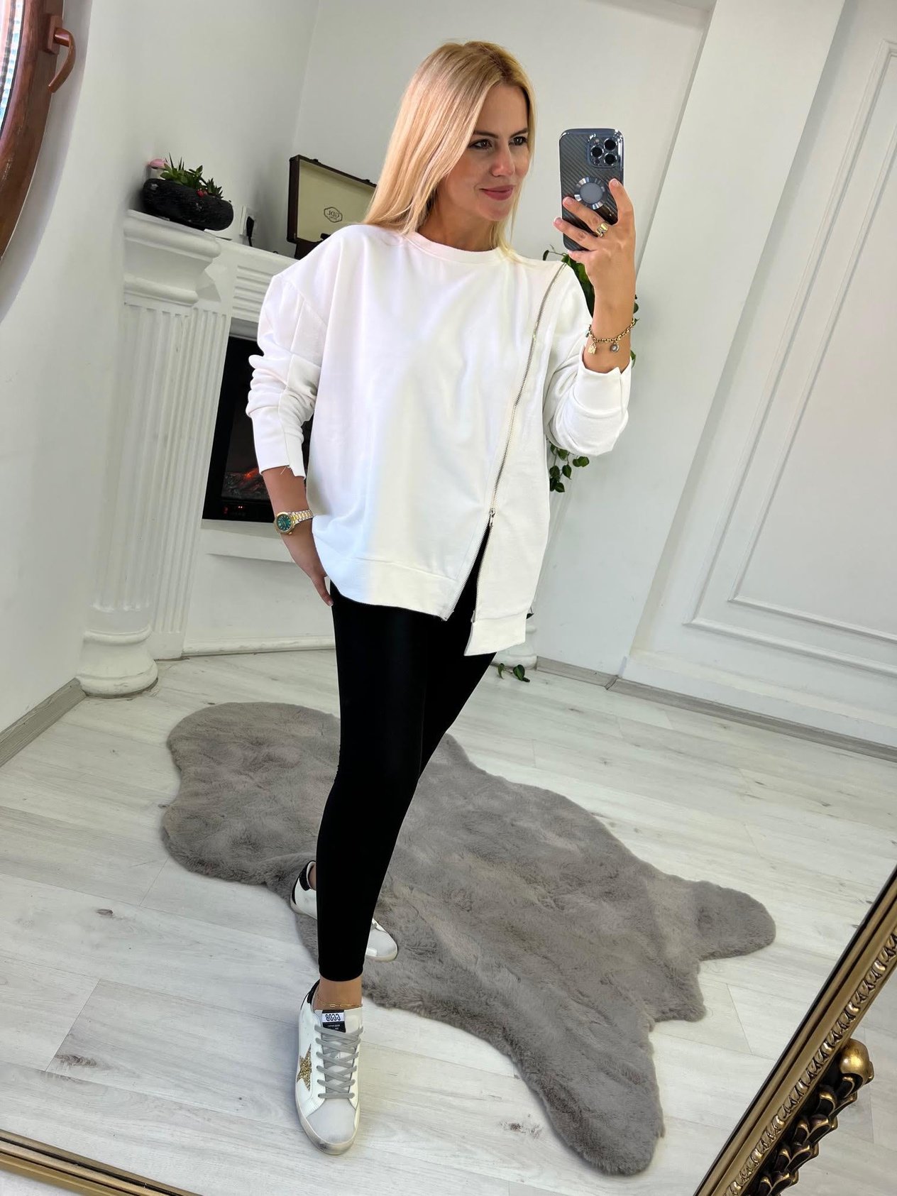 2802 Fermuar Detay Sweat BEYAZ