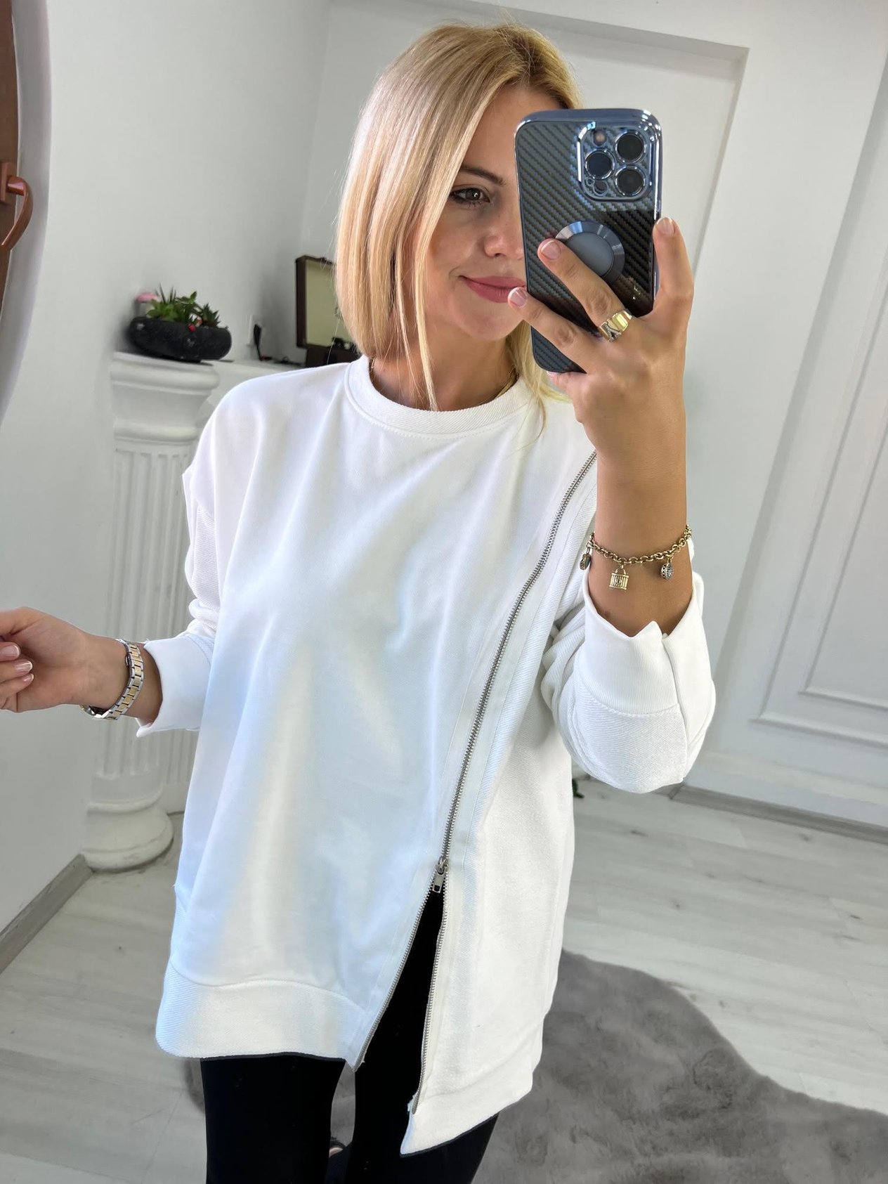 2802 Fermuar Detay Sweat BEYAZ