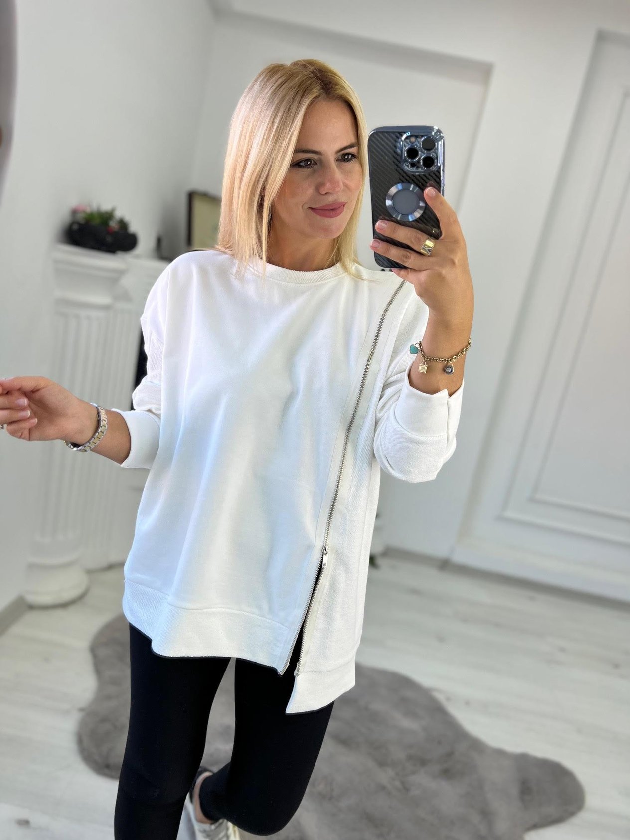 2802 Fermuar Detay Sweat BEYAZ