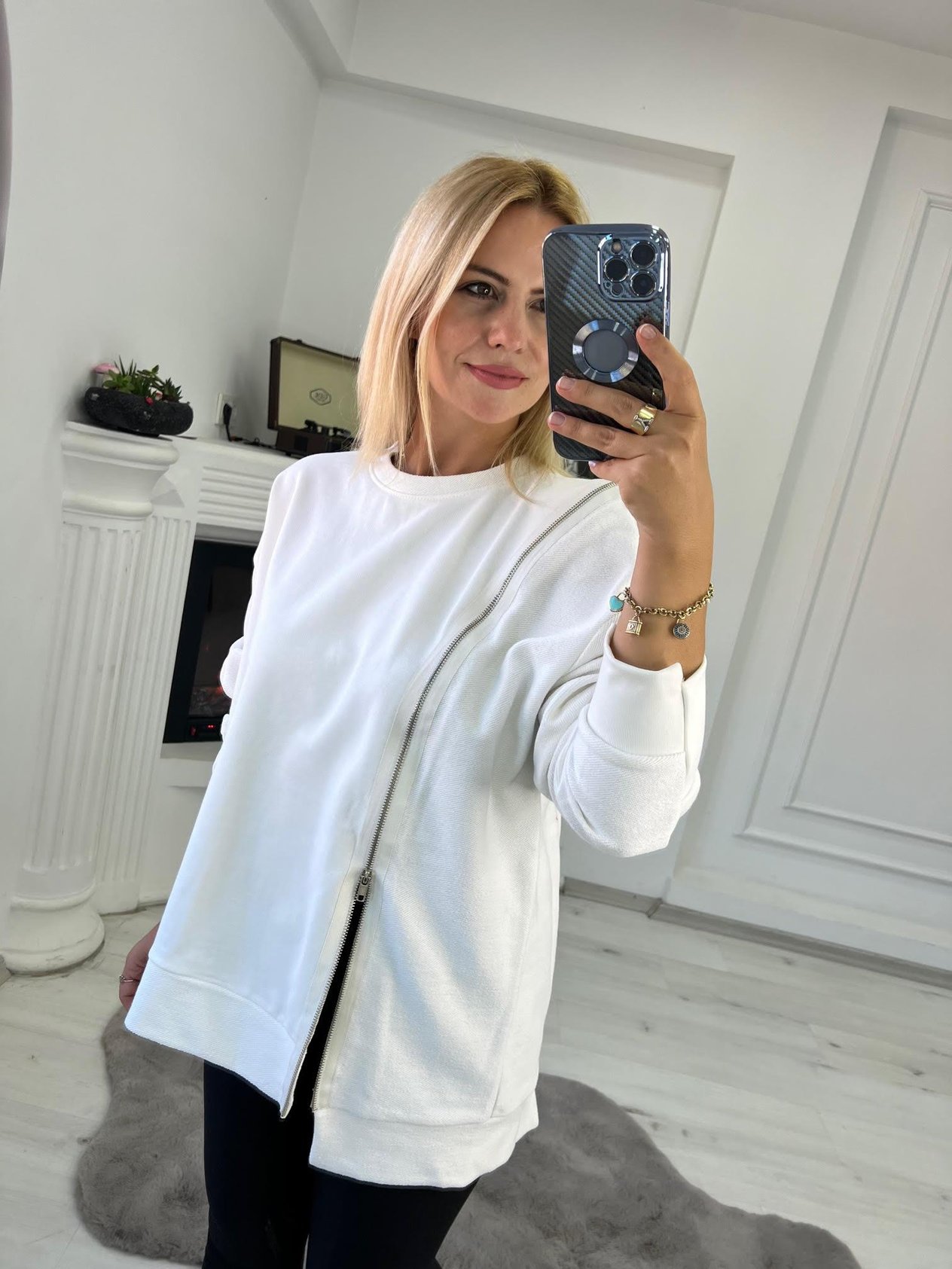 2802 Fermuar Detay Sweat BEYAZ