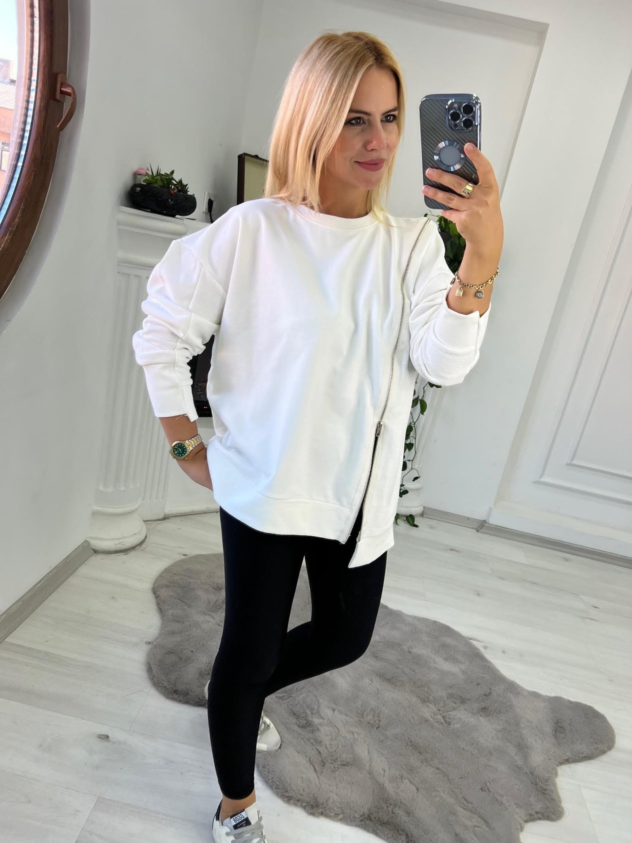 2802 Fermuar Detay Sweat BEYAZ