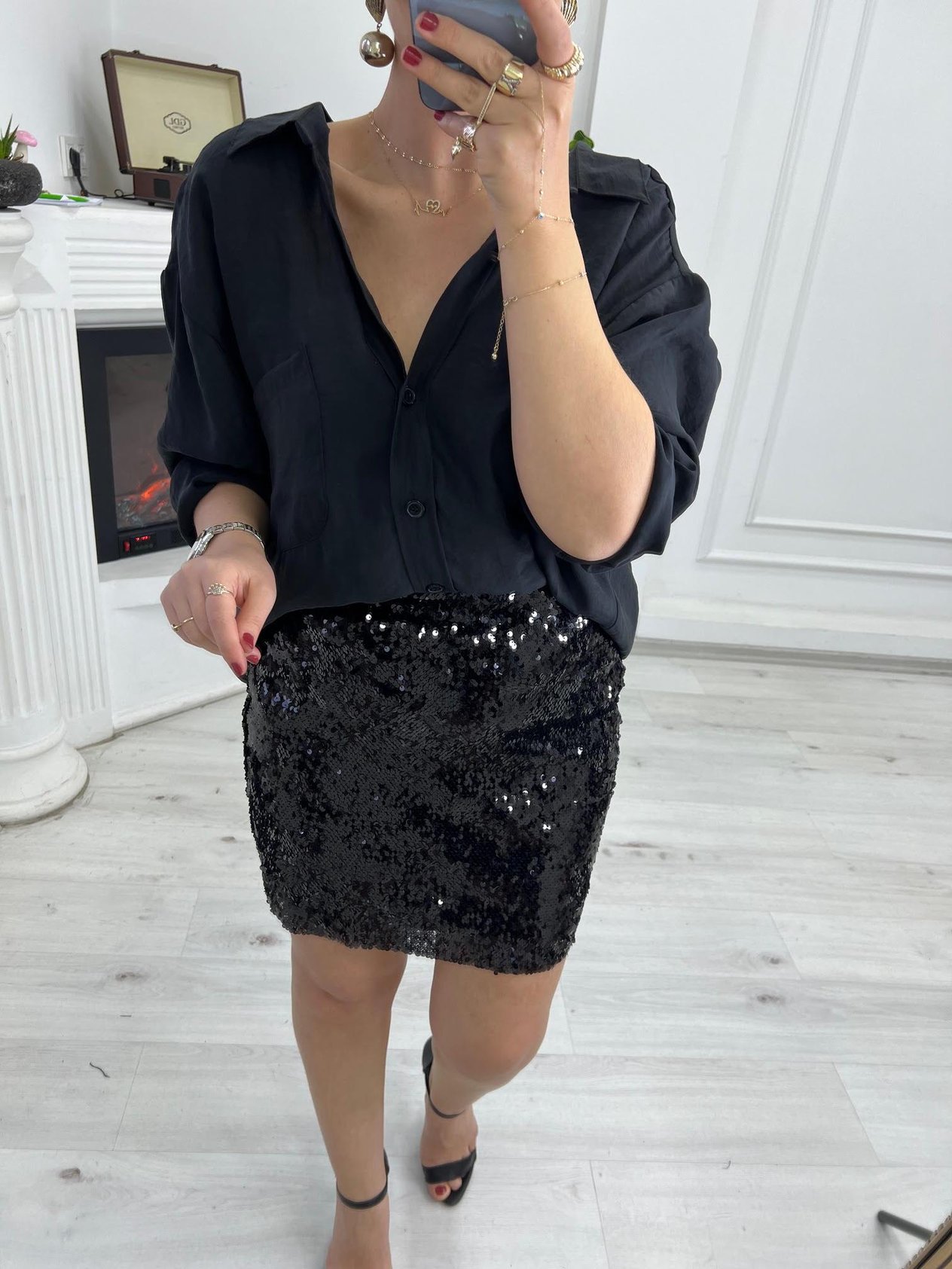 28430 Lastik Bel Payetli Etek SİYAH