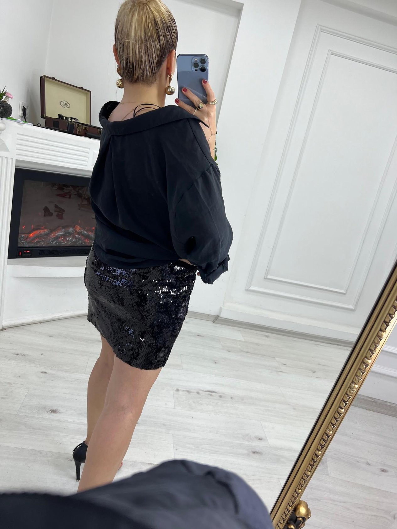 28430 Lastik Bel Payetli Etek SİYAH