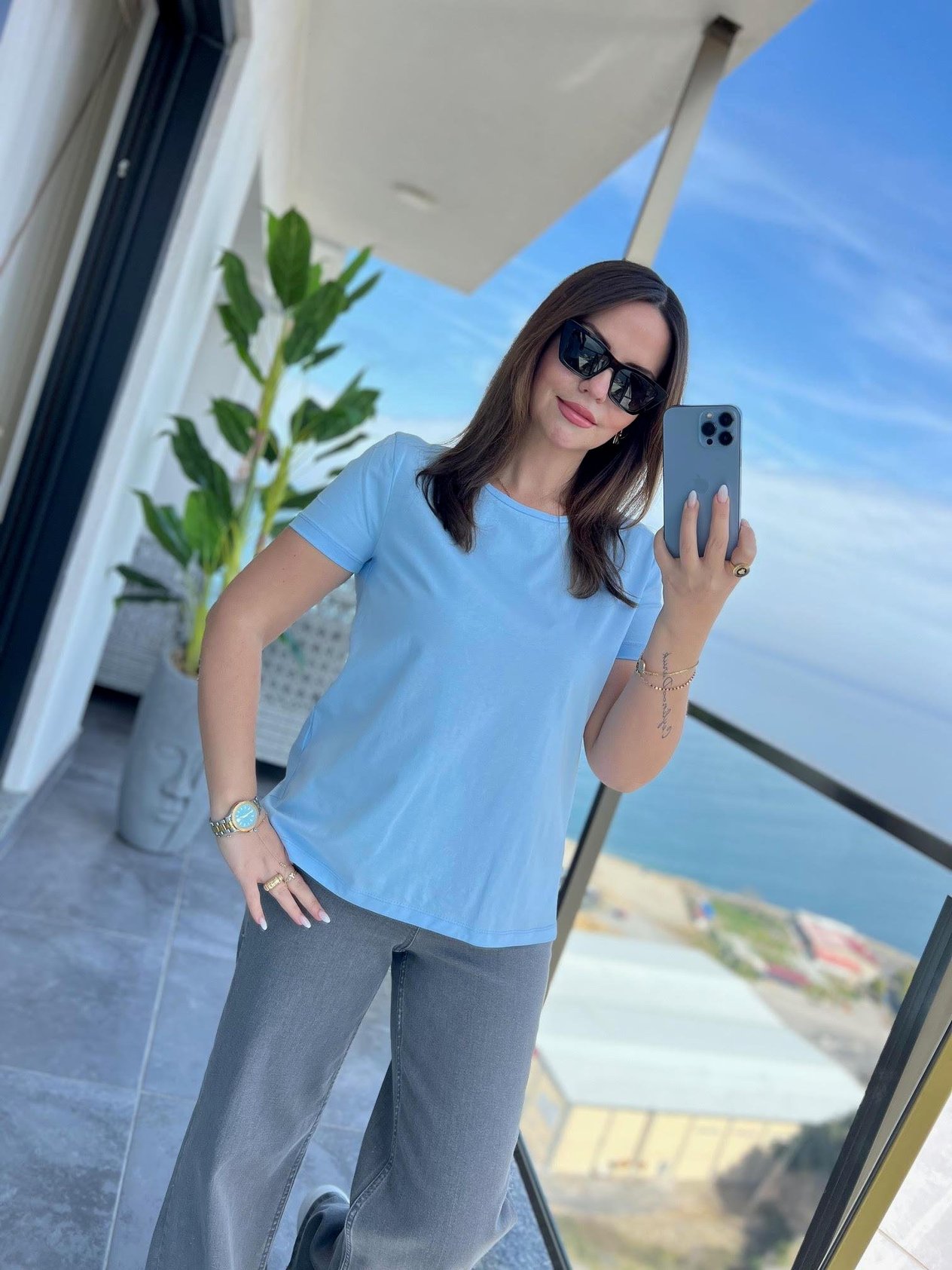 3471 Yuvarlak Yaka Basic Tshirt BEBE MAVİ