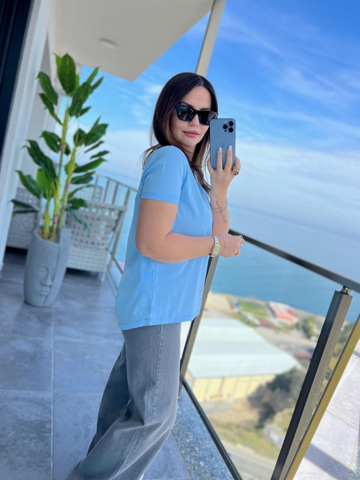 3471 Yuvarlak Yaka Basic Tshirt BEBE MAVİ