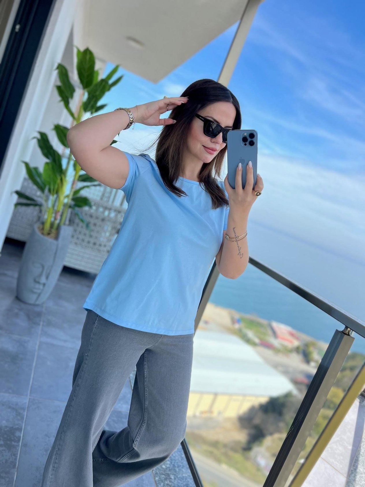 3471 Yuvarlak Yaka Basic Tshirt BEBE MAVİ