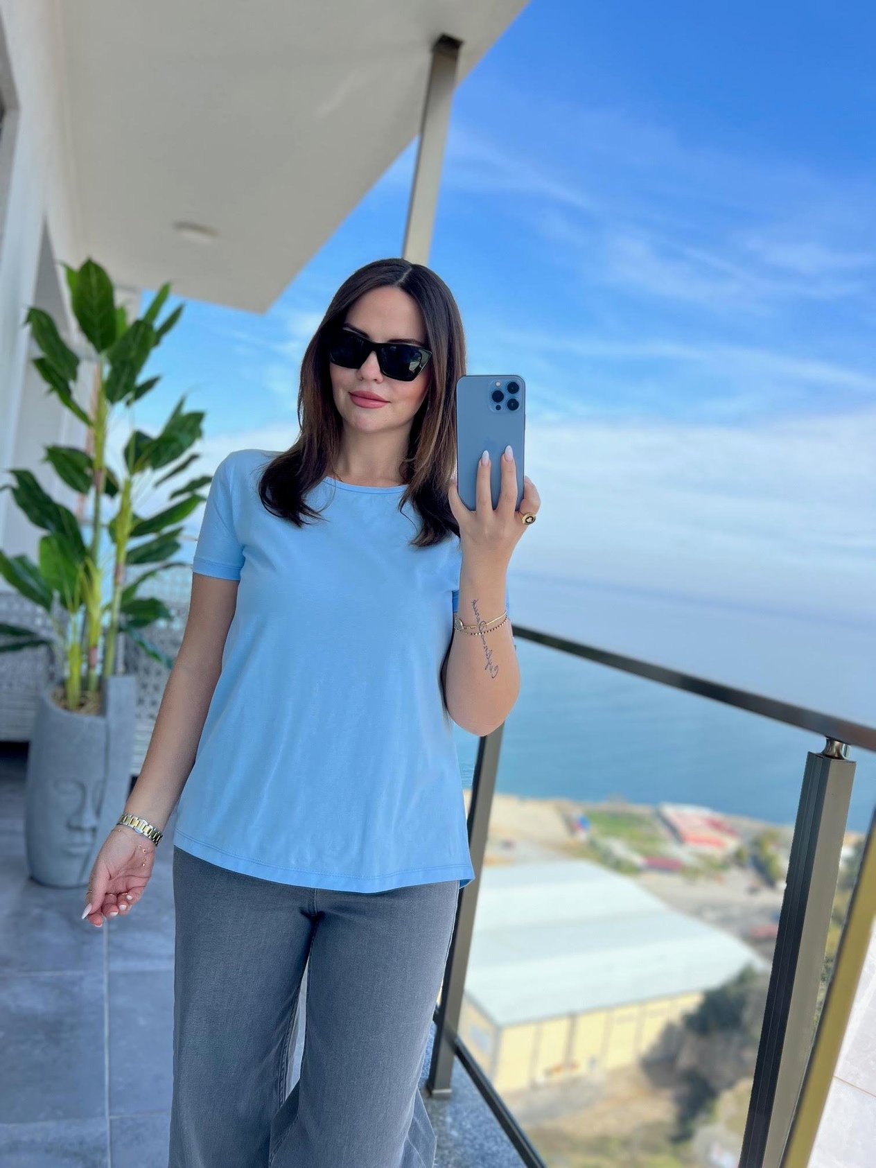 3471 Yuvarlak Yaka Basic Tshirt BEBE MAVİ