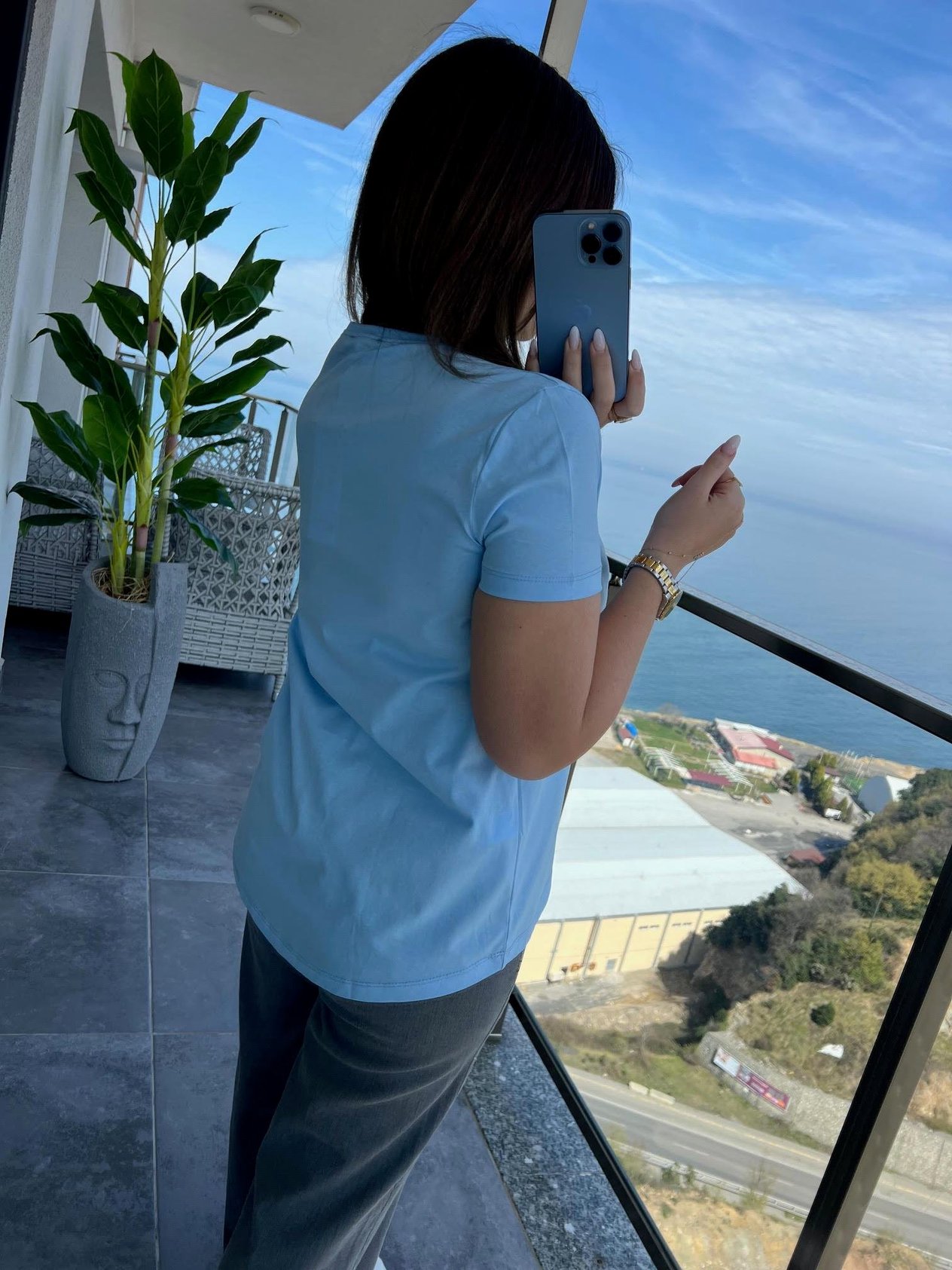 3471 Yuvarlak Yaka Basic Tshirt BEBE MAVİ