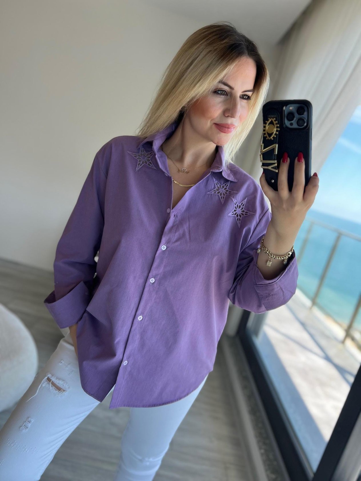 385 Yıldız İşlemeli Gömlek MOR