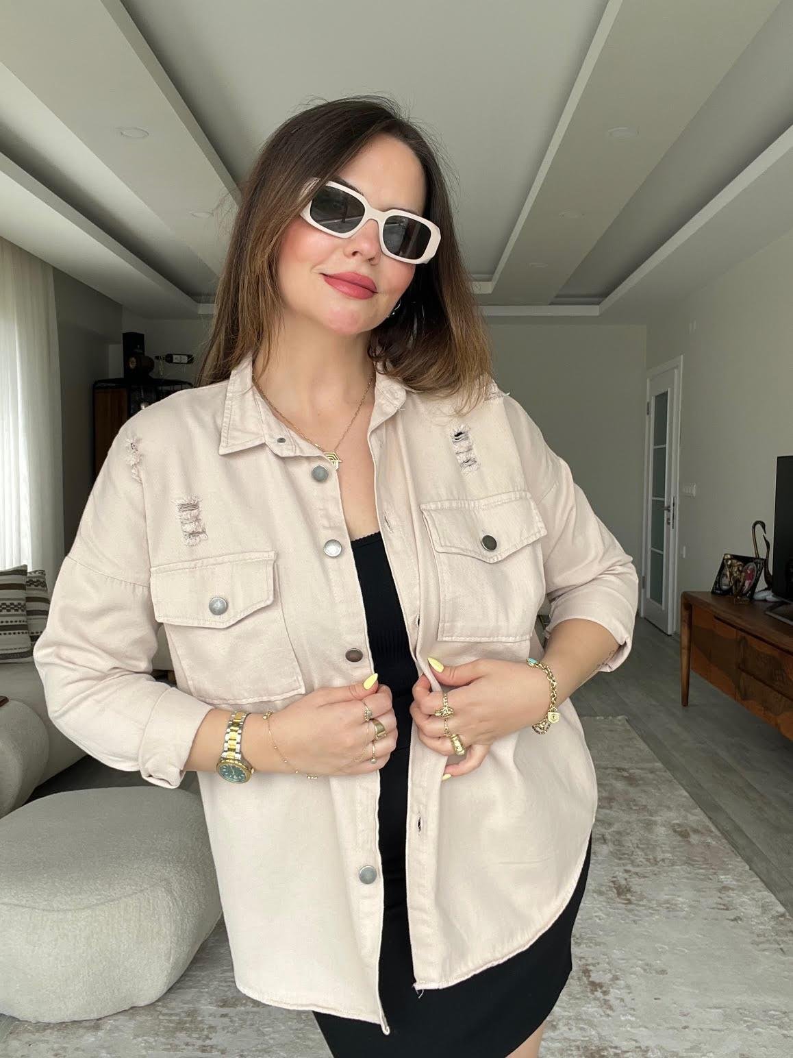 475 Yırtıklı Gabardin Gömlek AÇIK BEJ