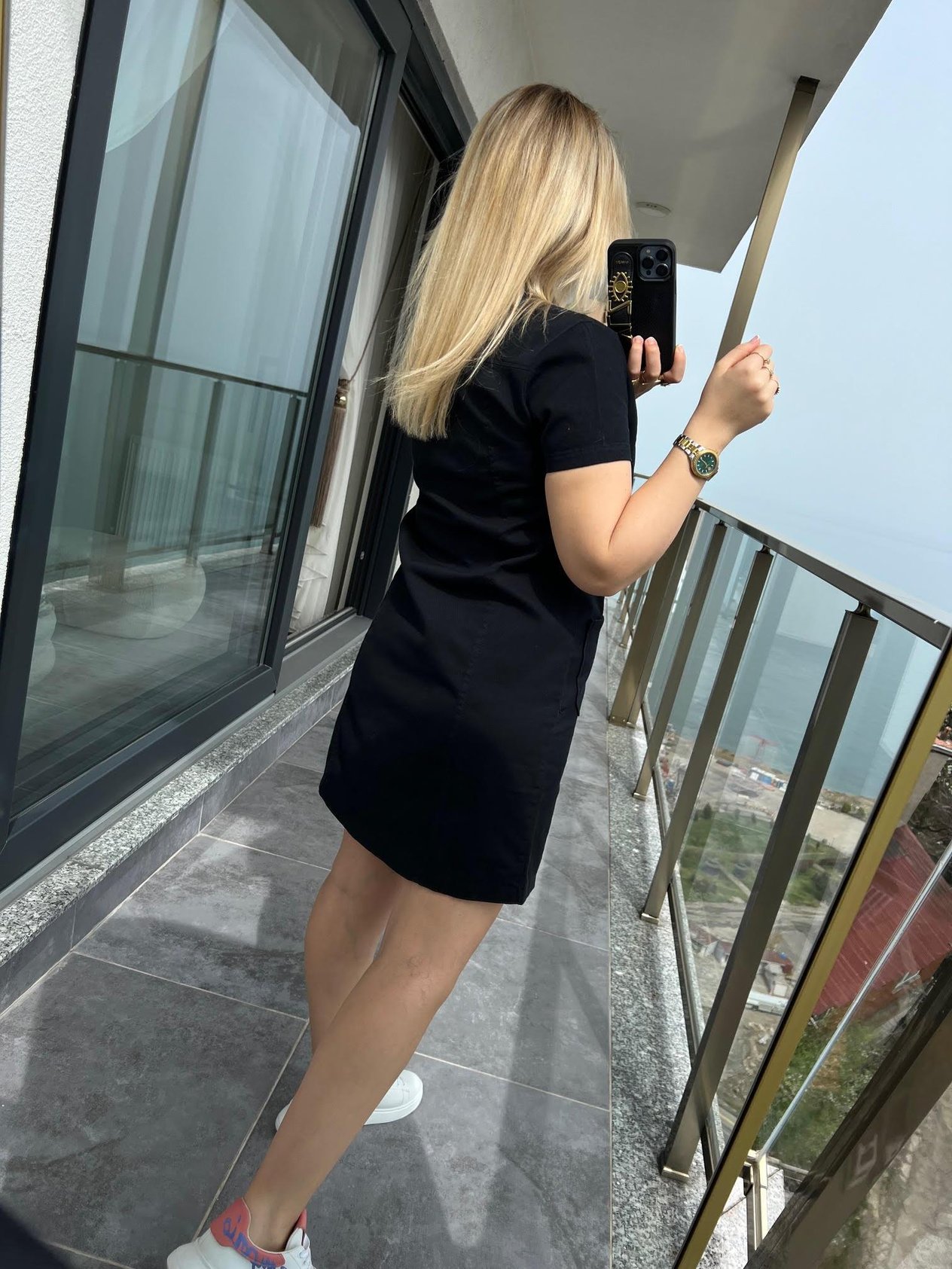 486 Ön Cepli Gabardin Elbise SİYAH
