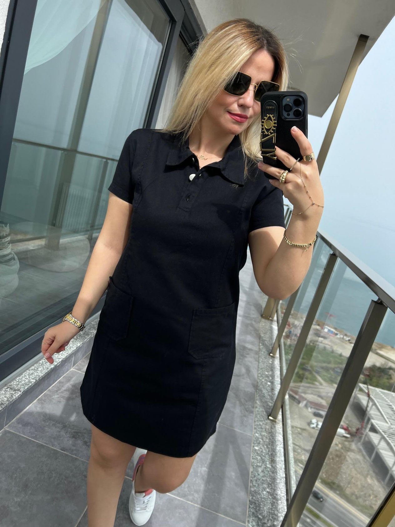 486 Ön Cepli Gabardin Elbise SİYAH