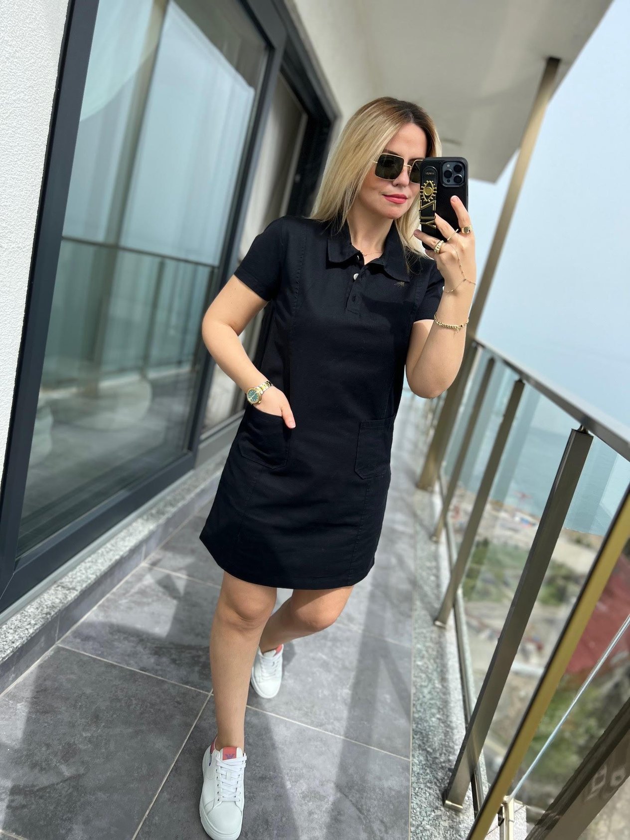486 Ön Cepli Gabardin Elbise SİYAH