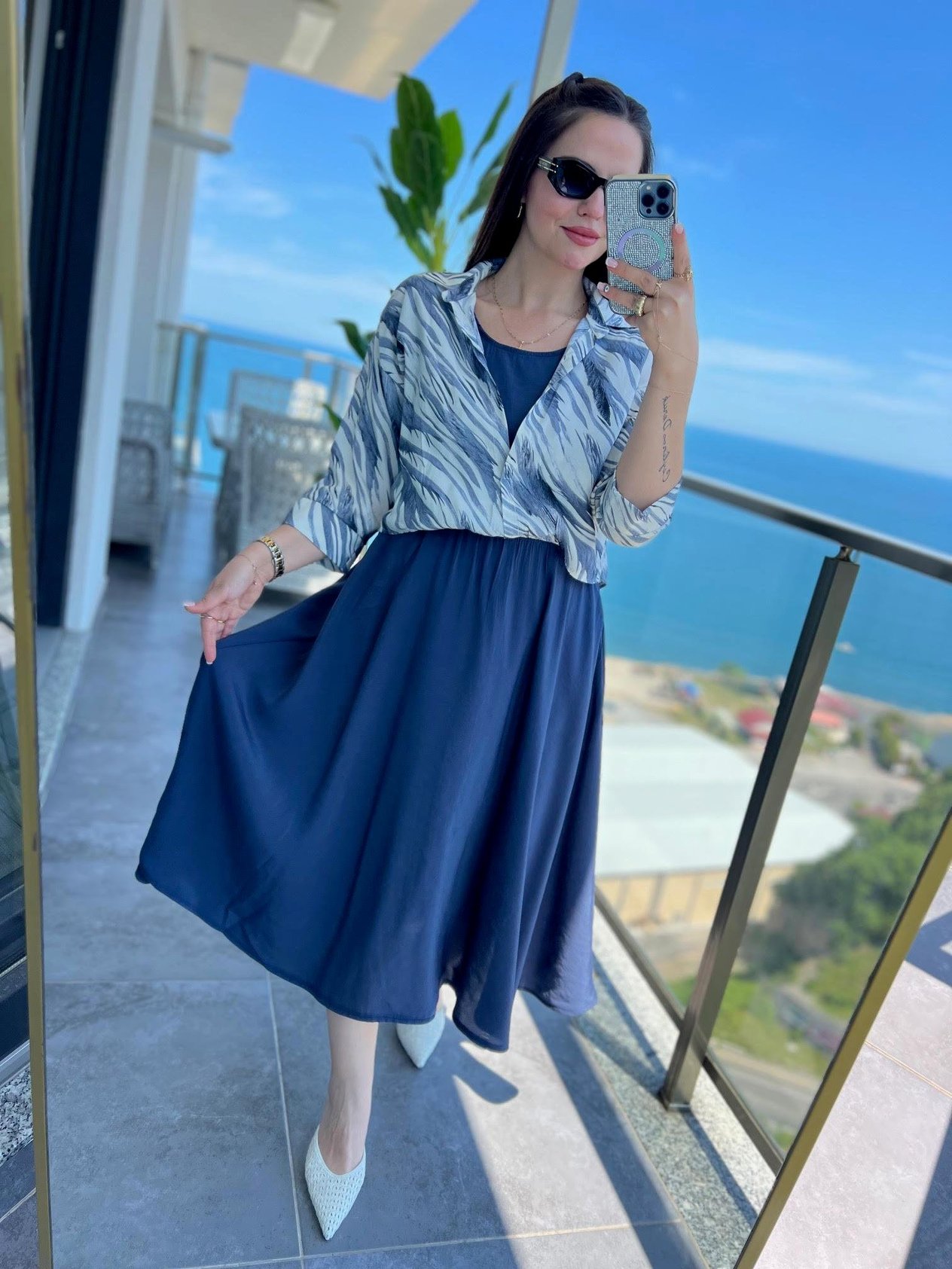 5053 Gömlek Elbise İNDİGO