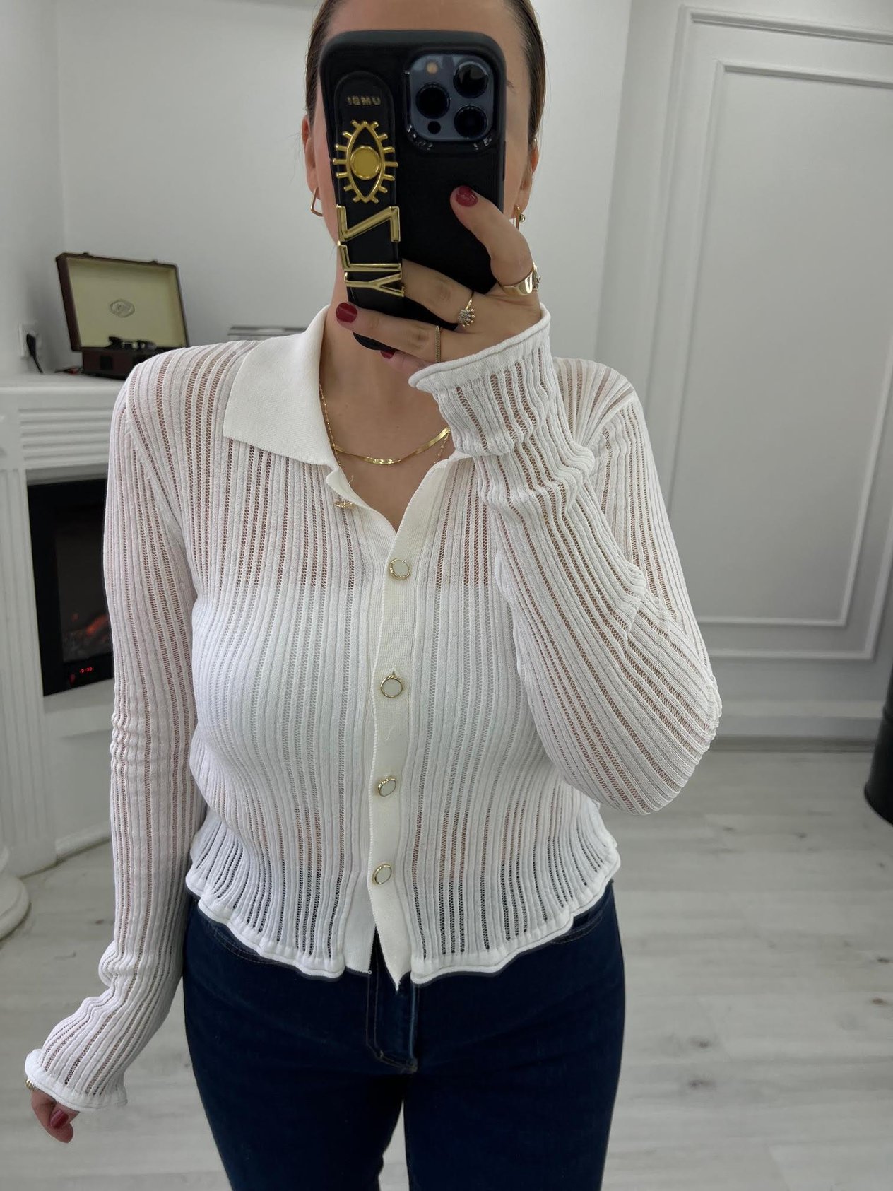 60200 Transparan Polo Yaka Hırka