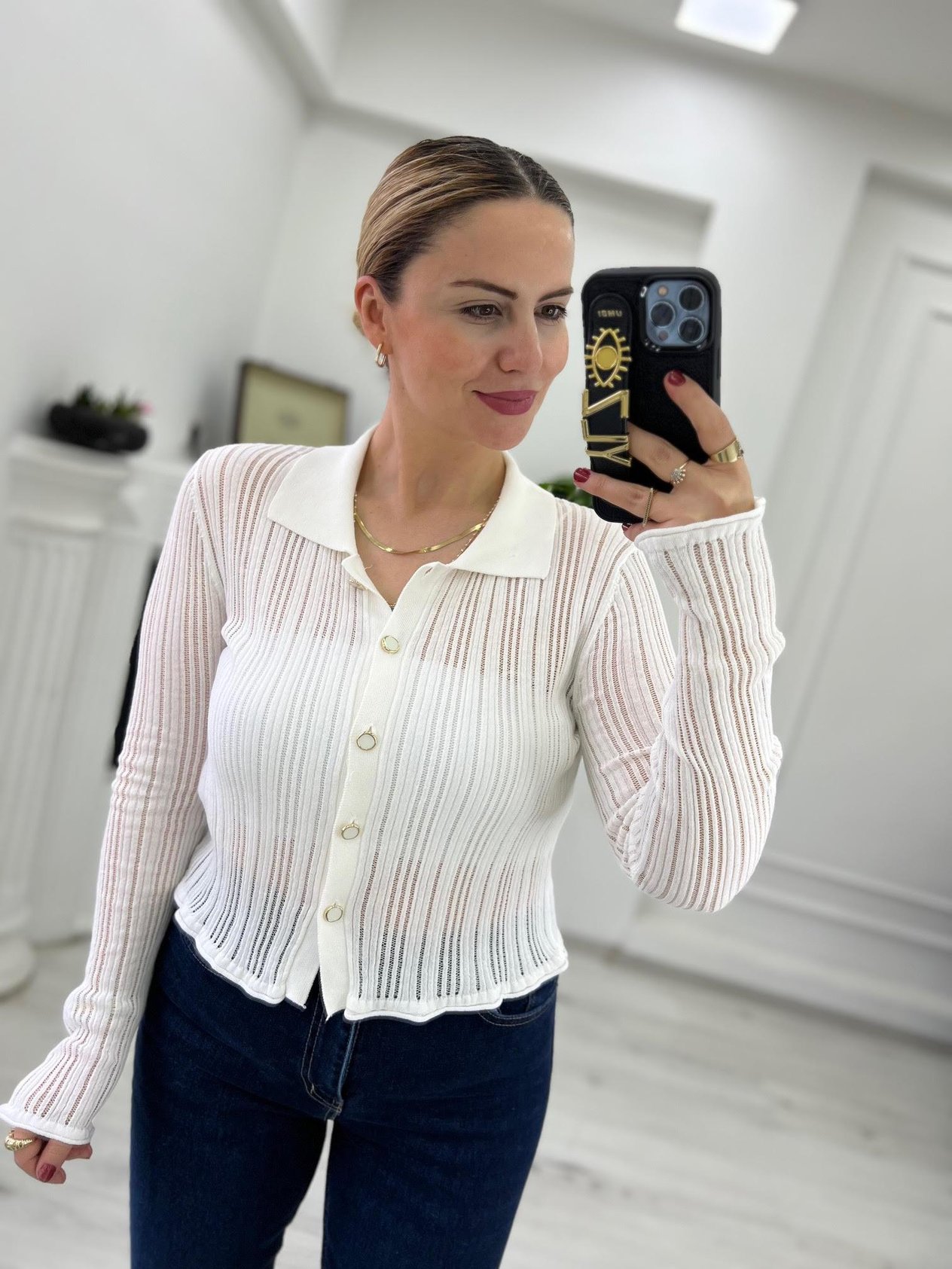 60200 Transparan Polo Yaka Hırka