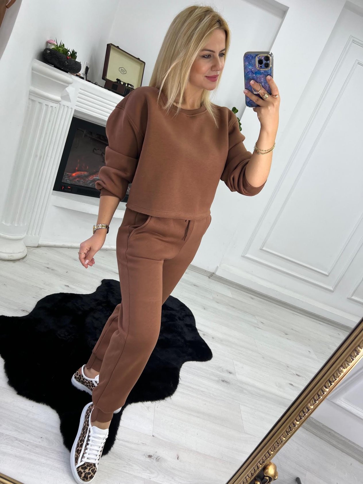 7027 3 İplik Kısa Sweat KAHVE