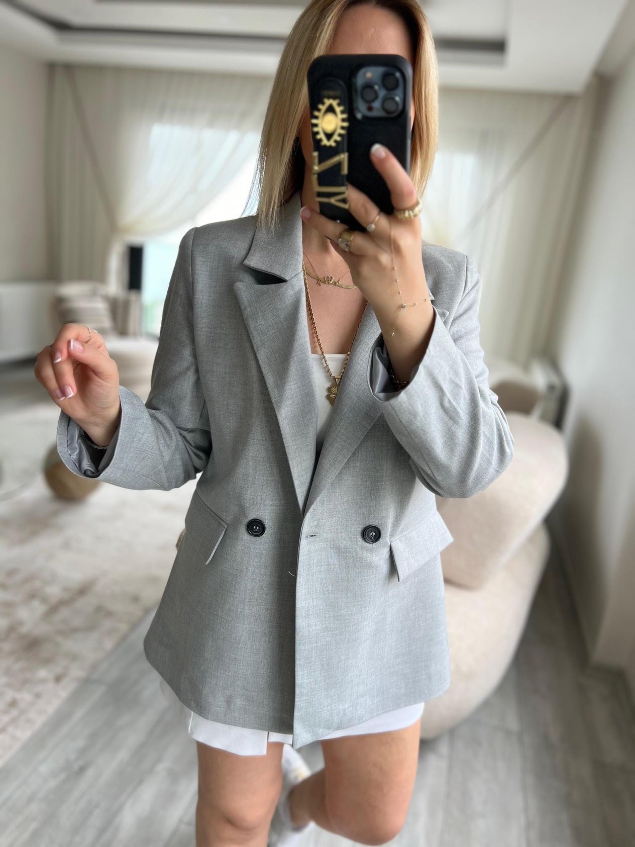 8107 Kruvaze Blazer Ceket GRİ
