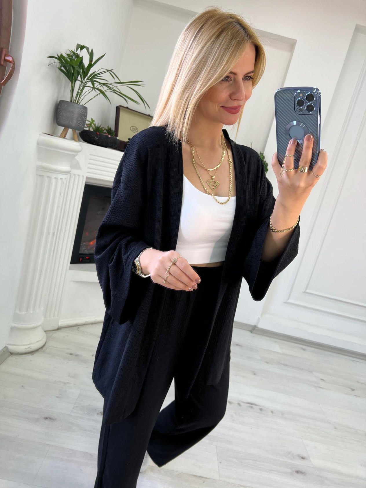 9210 Kimono Pantolonlu Takım SİYAH