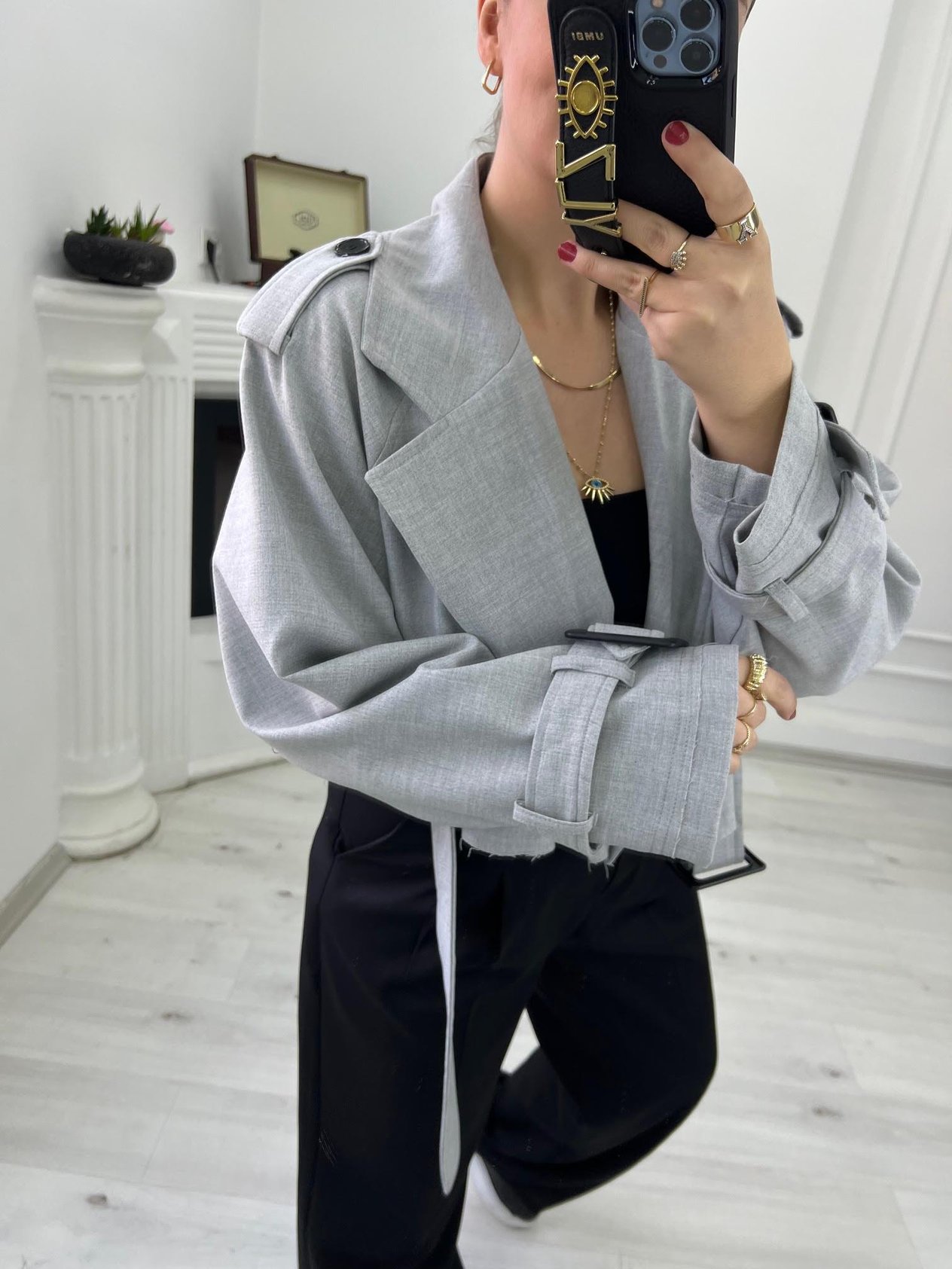 9306 Reglan Kısa Ceket GRİ