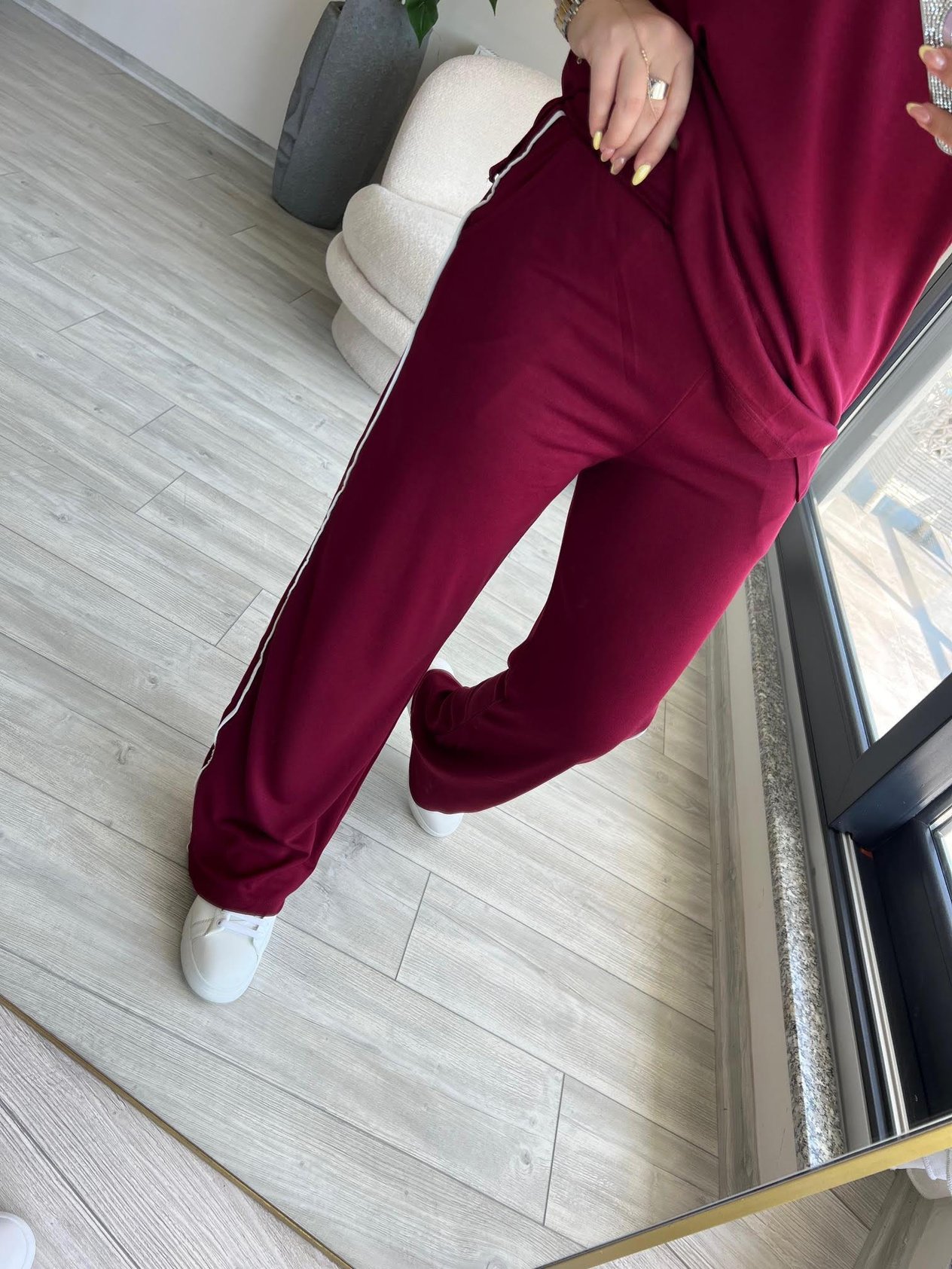 Gömlek Yaka Çizgi Detay Takım BORDO