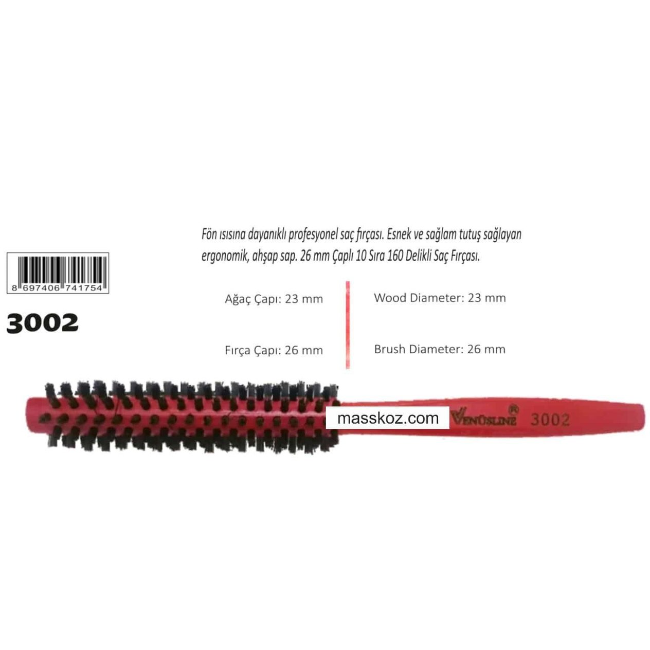 VENUSLINE KIRMIZLI SAÇ FIRÇASI 3002