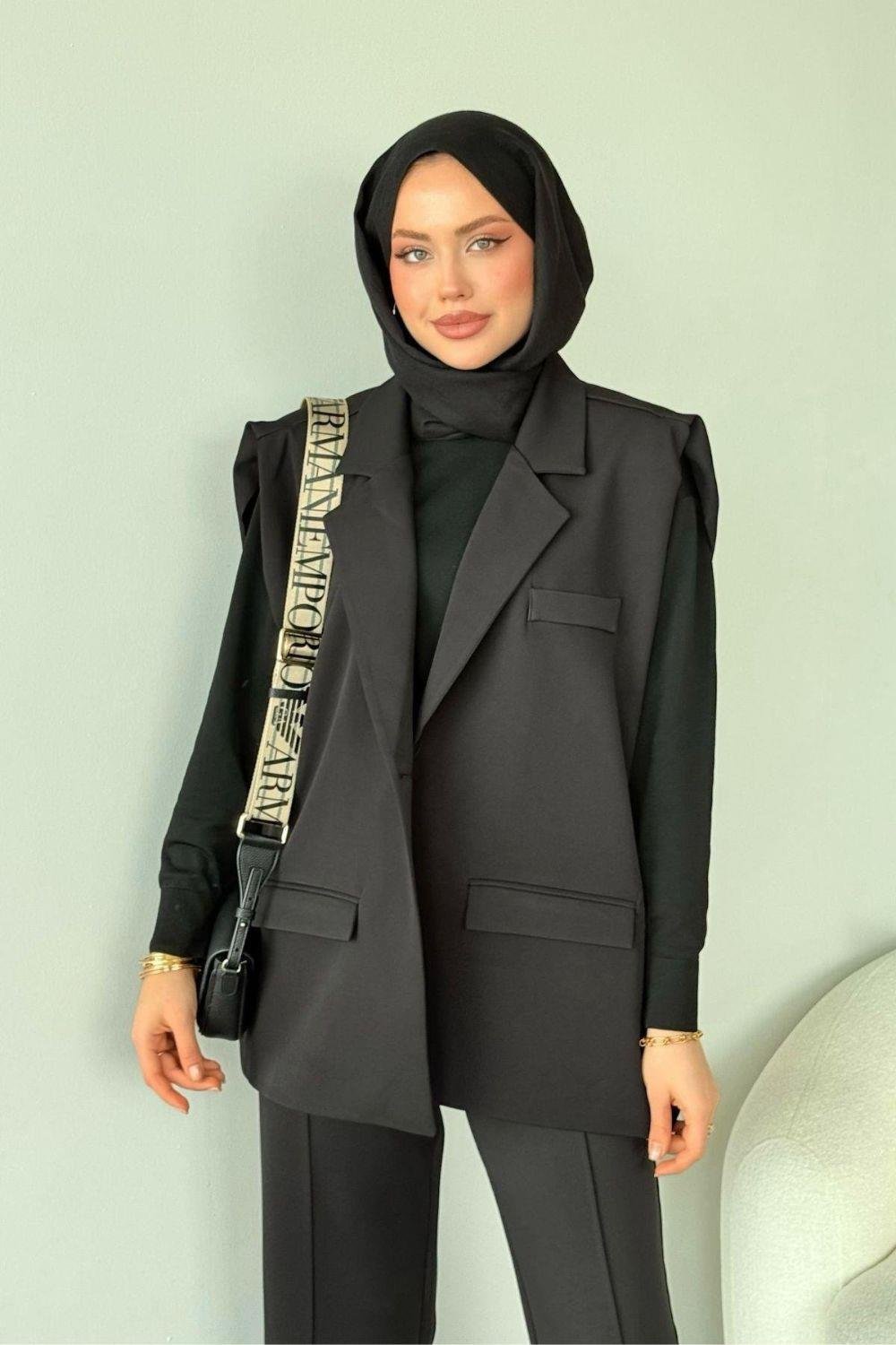 Kemerli Blazer Ceket Siyah 13000 