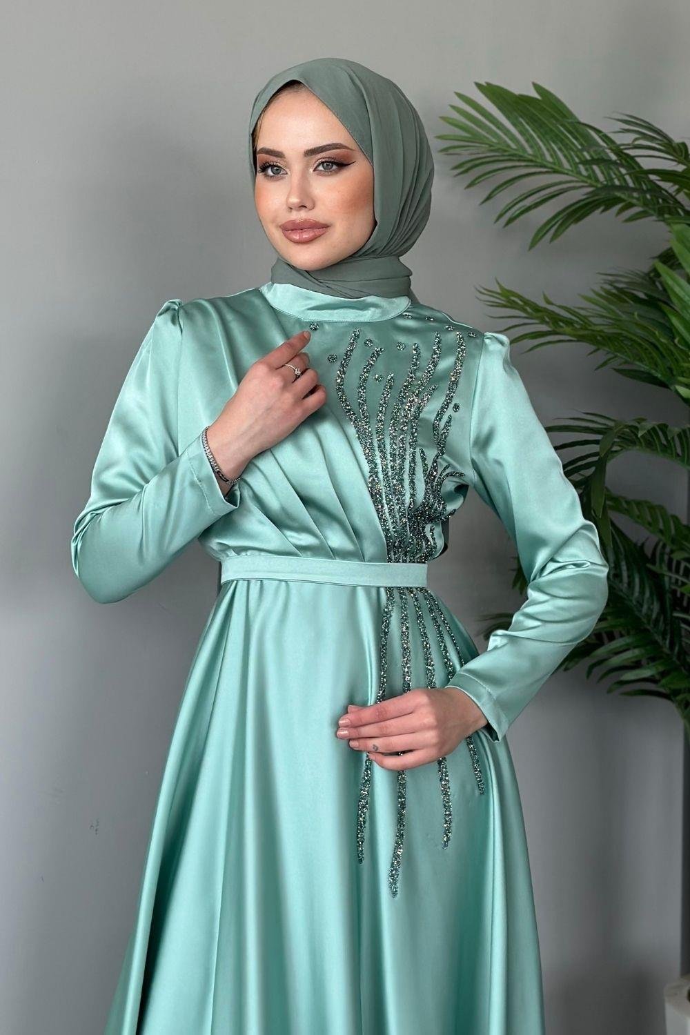 Işık Saten Abiye Mint 2147 