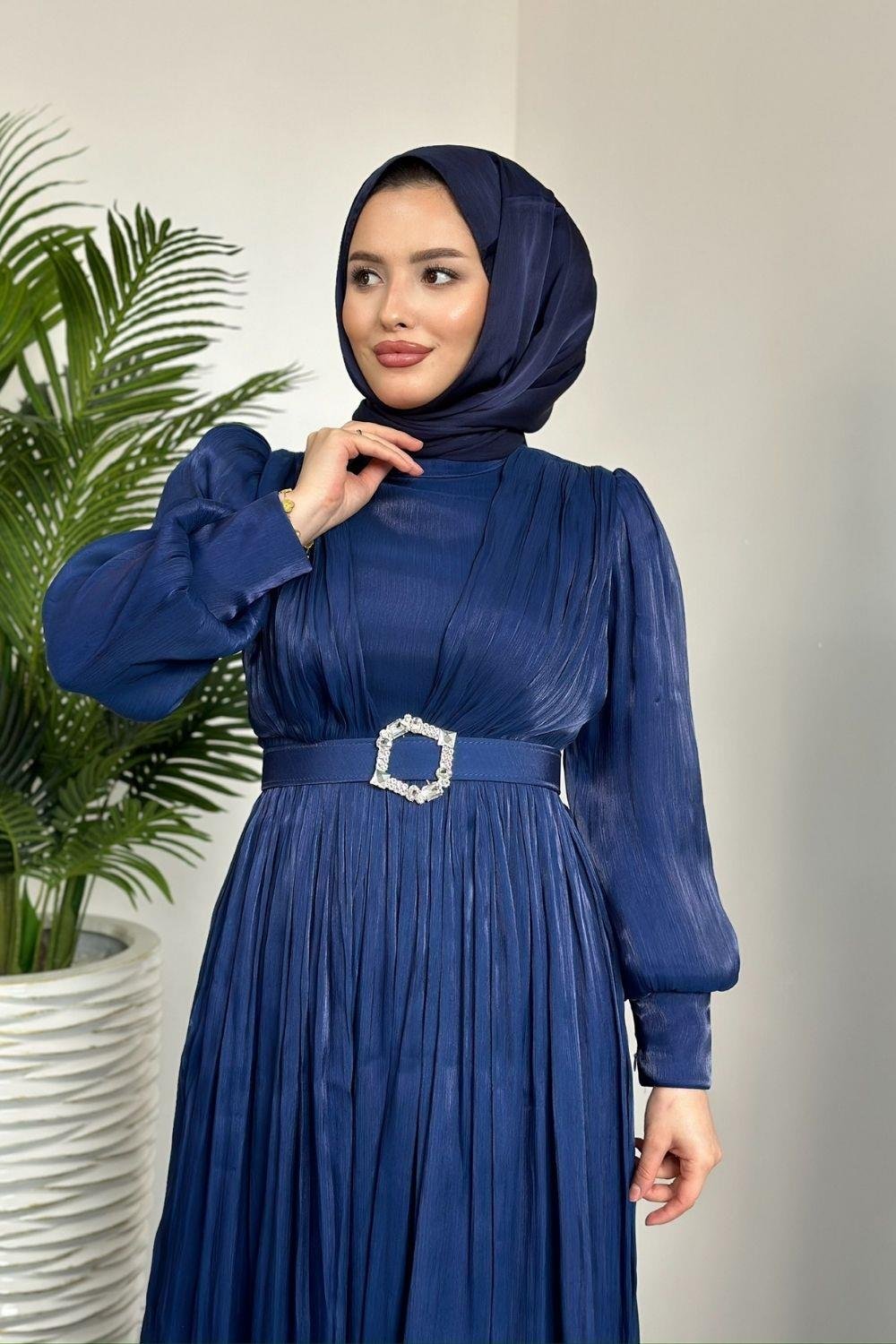 Seval Beli Kemerli Abiye Lacivert 22870 