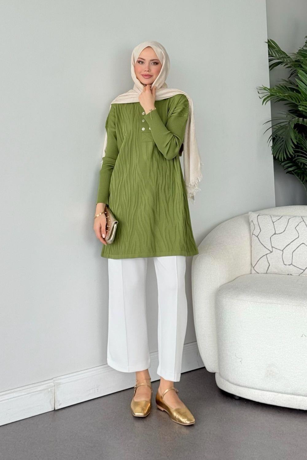 Zebra Desen Merserize Tunik Yeşil 241430 