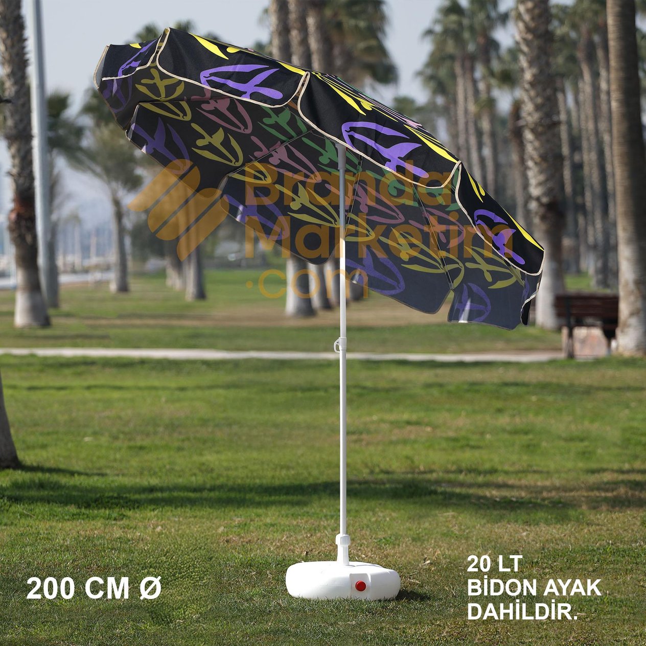 Çok Renkli Plaj Şemsiyesi 200 Cm Ø (Bidon Ayak Dahil)