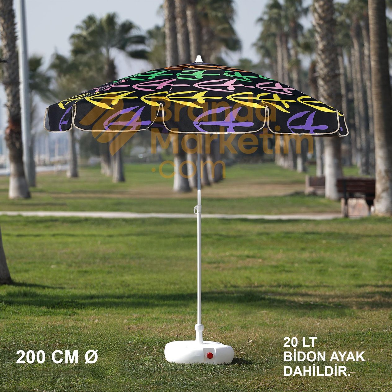 Çok Renkli Plaj Şemsiyesi 200 Cm Ø (Bidon Ayak Dahil)