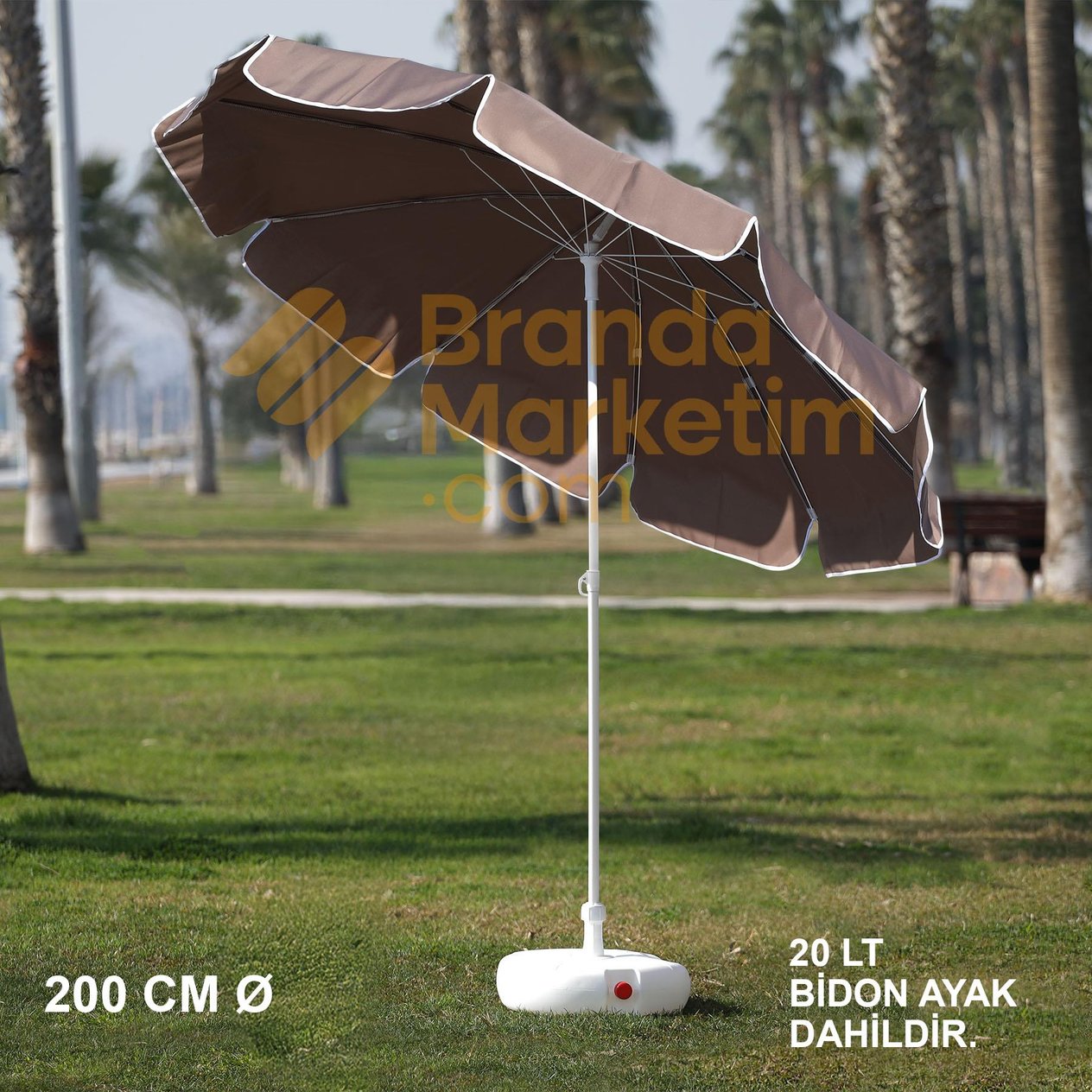 Kahverengi Plaj Şemsiyesi 200 Cm Ø (Bidon Ayak Dahil)