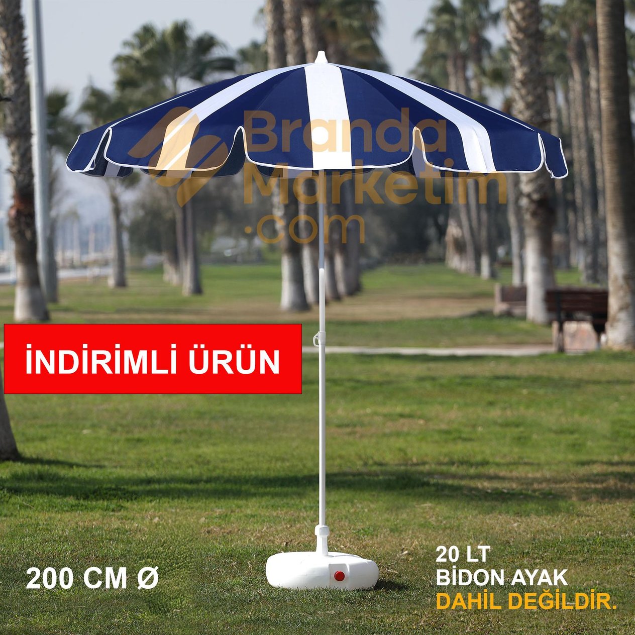 Navy Blue - White Beach Umbrella 200 Cm Ø