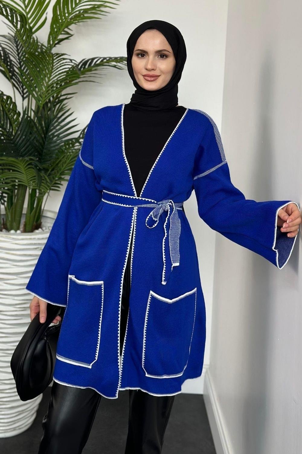 Alda Kuşaklı Yün Hırka Sax