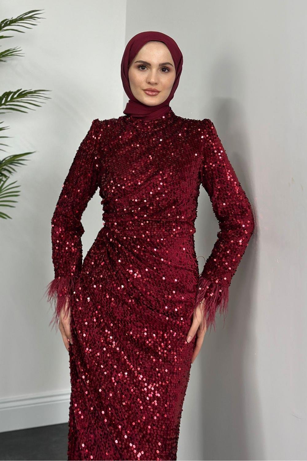 Amalia Pul Payet Abiye Bordo