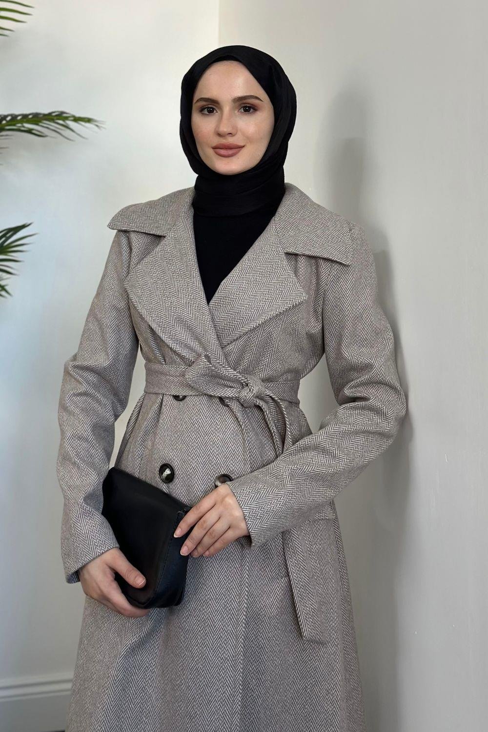 Anjali Düğmeli Astarlı Kaban Kahverengi