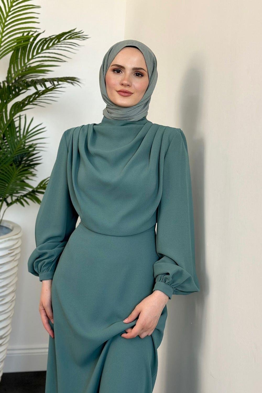 Annalisa Drape Krep Abiye Mint